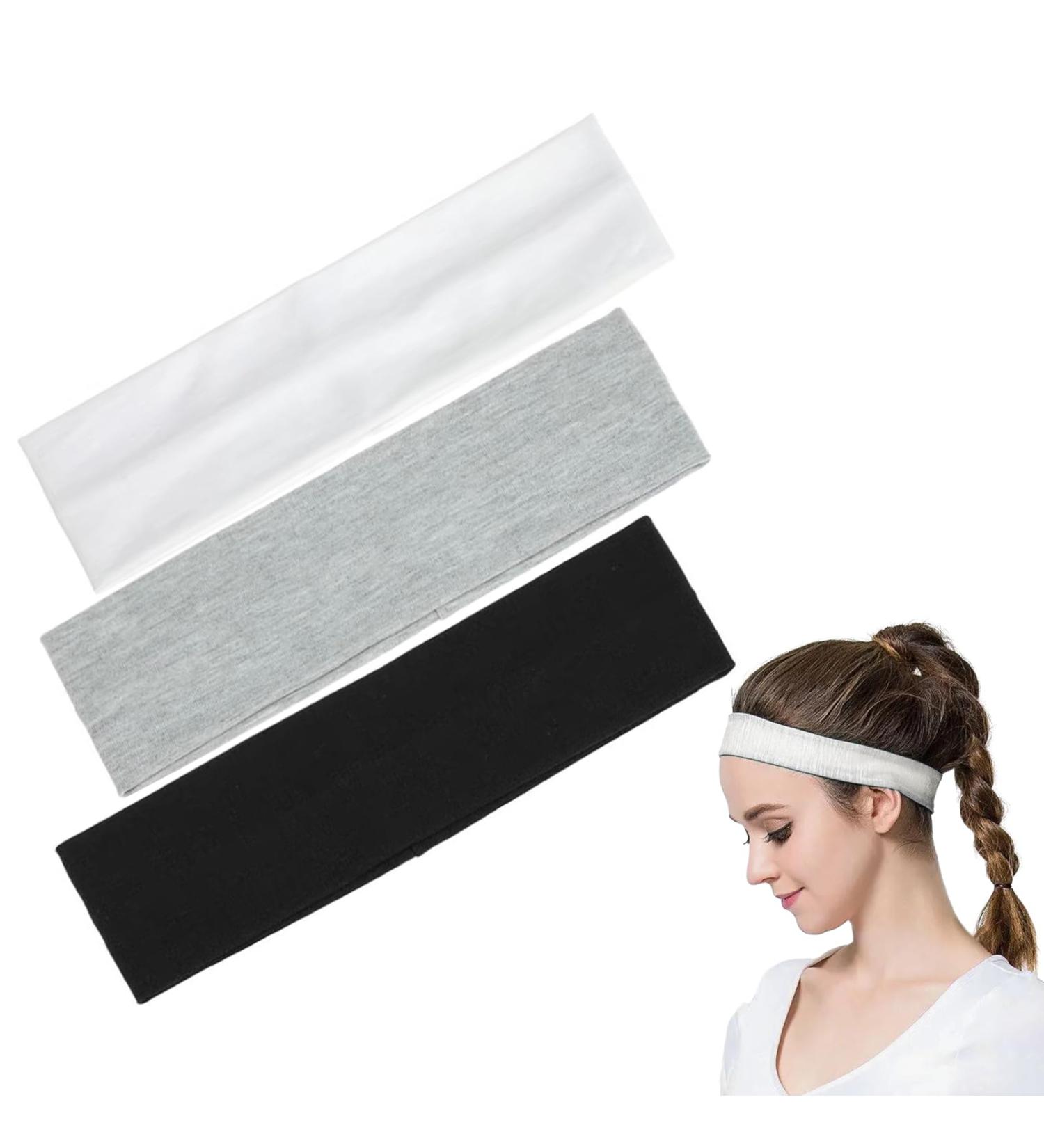 Thin Sport Hair Bands for Women - 3-Piece Elastic Slipproof Headbands for Yoga Running Basketball (Black White Gray) - Buy Online on GoSupps.com
