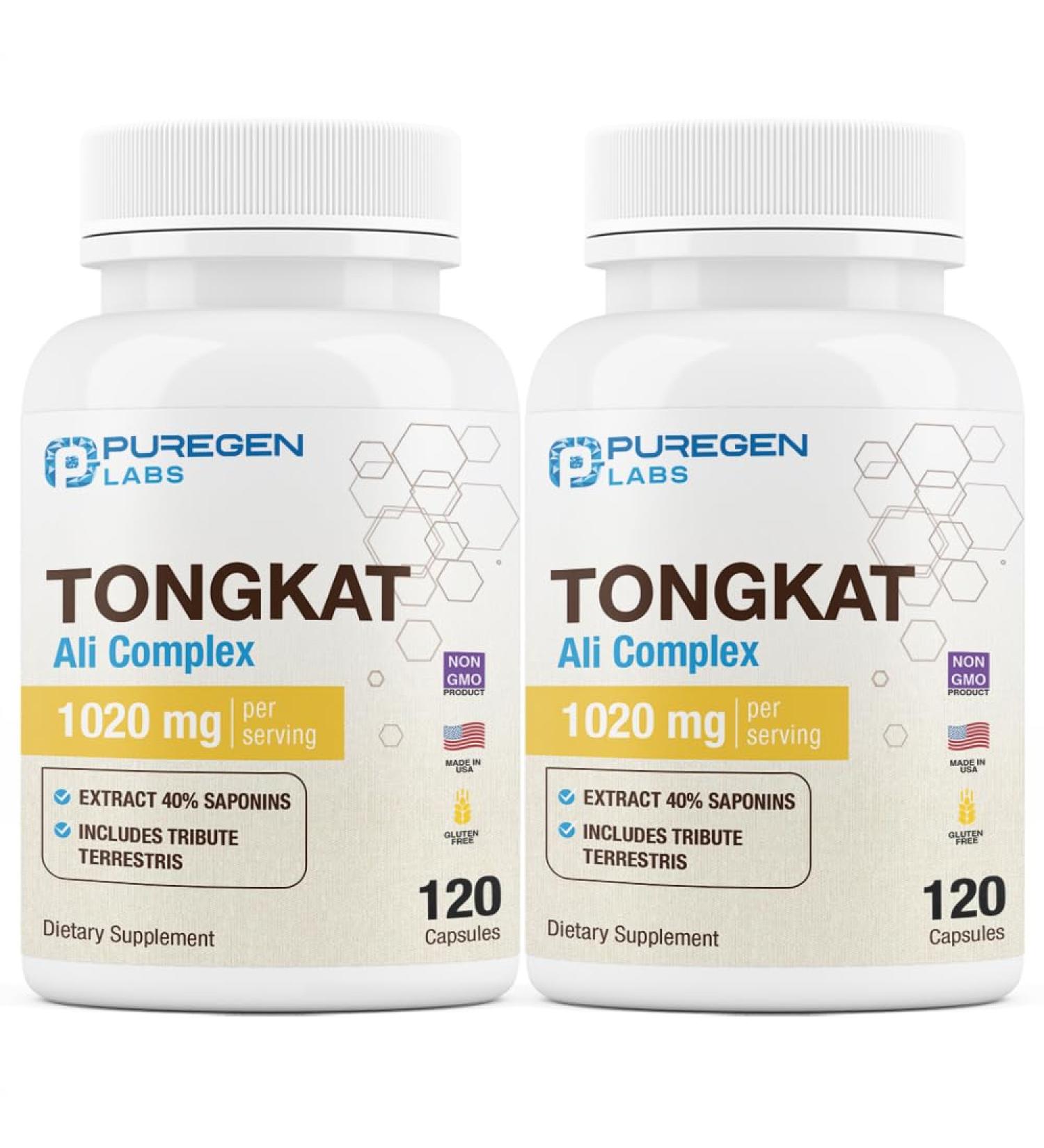 Puregen Labs Tongkat Ali Extract 200 to 1 for Men 1020mg per Serving High Potency Total 240 Capsules - Men's Health Support with 20mg Tribulus Terrestris | Non-GMO Gluten Free Made in USA - Buy Online on GoSupps.com