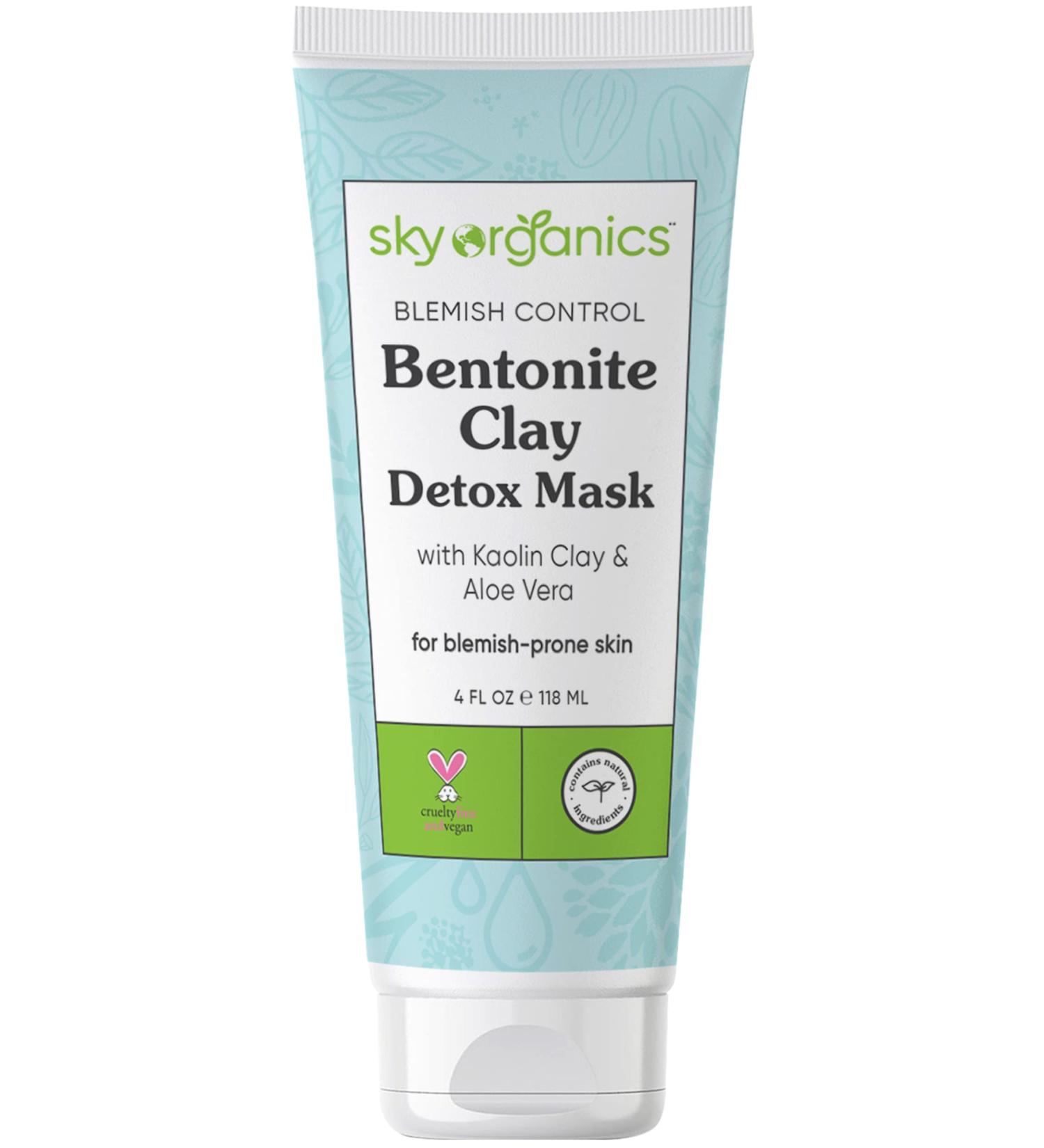 Bentonite Clay Detox Mask - Sky Organics Blemish Control, Kaolin Clay & Aloe Vera - 4 fl oz - Buy Online on GoSupps.com