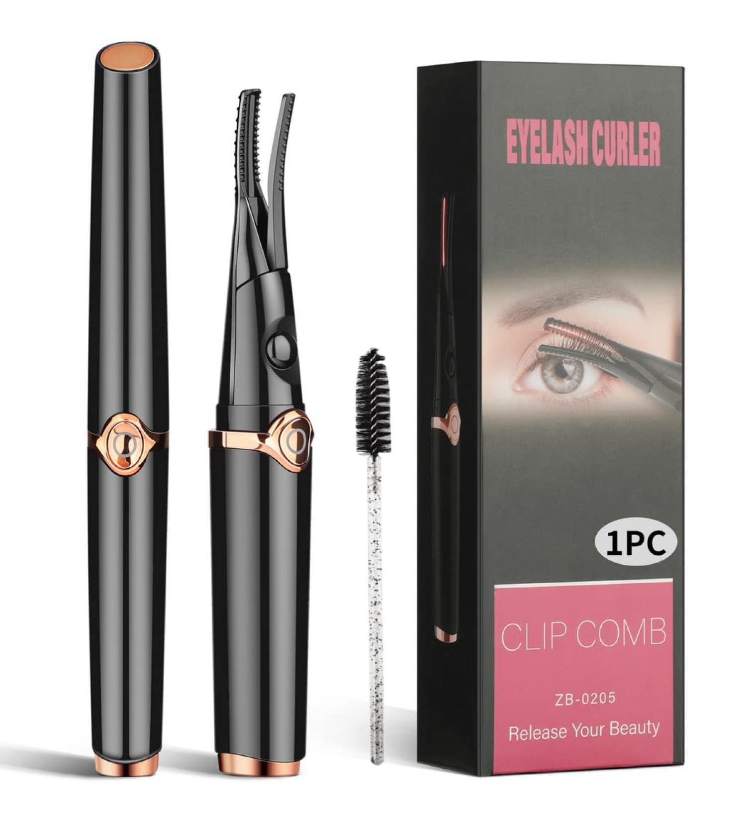 Heated Eyelash Curler | USB Rechargeable Electric Heating | 3 Temperature Modes | 2 in 1 Clip-Type Curler with Built-in Comb - Buy Online on GoSupps.com