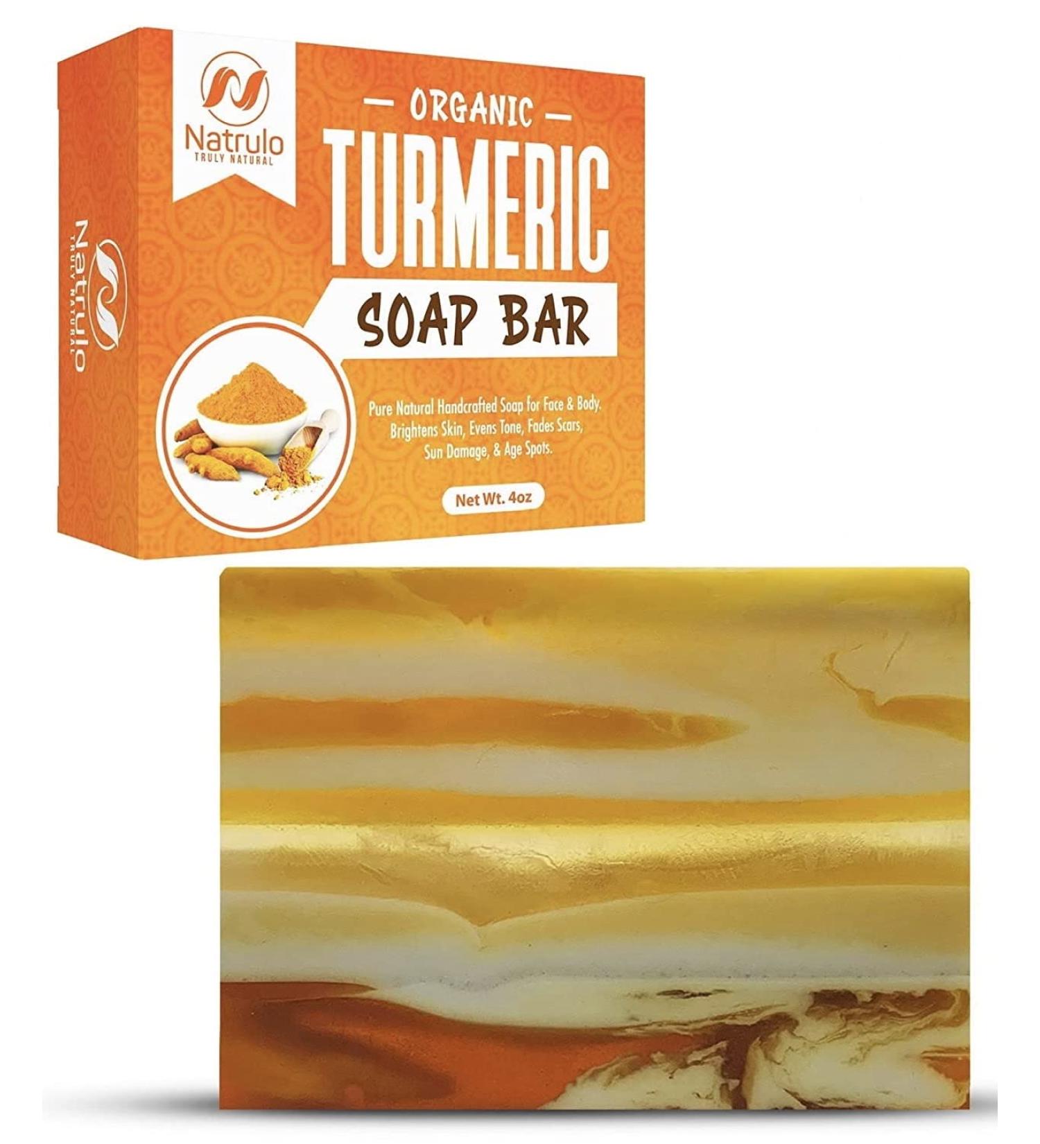 Organic Turmeric Soap Bar | Handcrafted in USA with Calendula & Aloe Vera | Brightens Skin, Fades Scars, Evens Tone | Face & Body Cleanser for Sun Damage & Age Spots - Buy Online on GoSupps.com