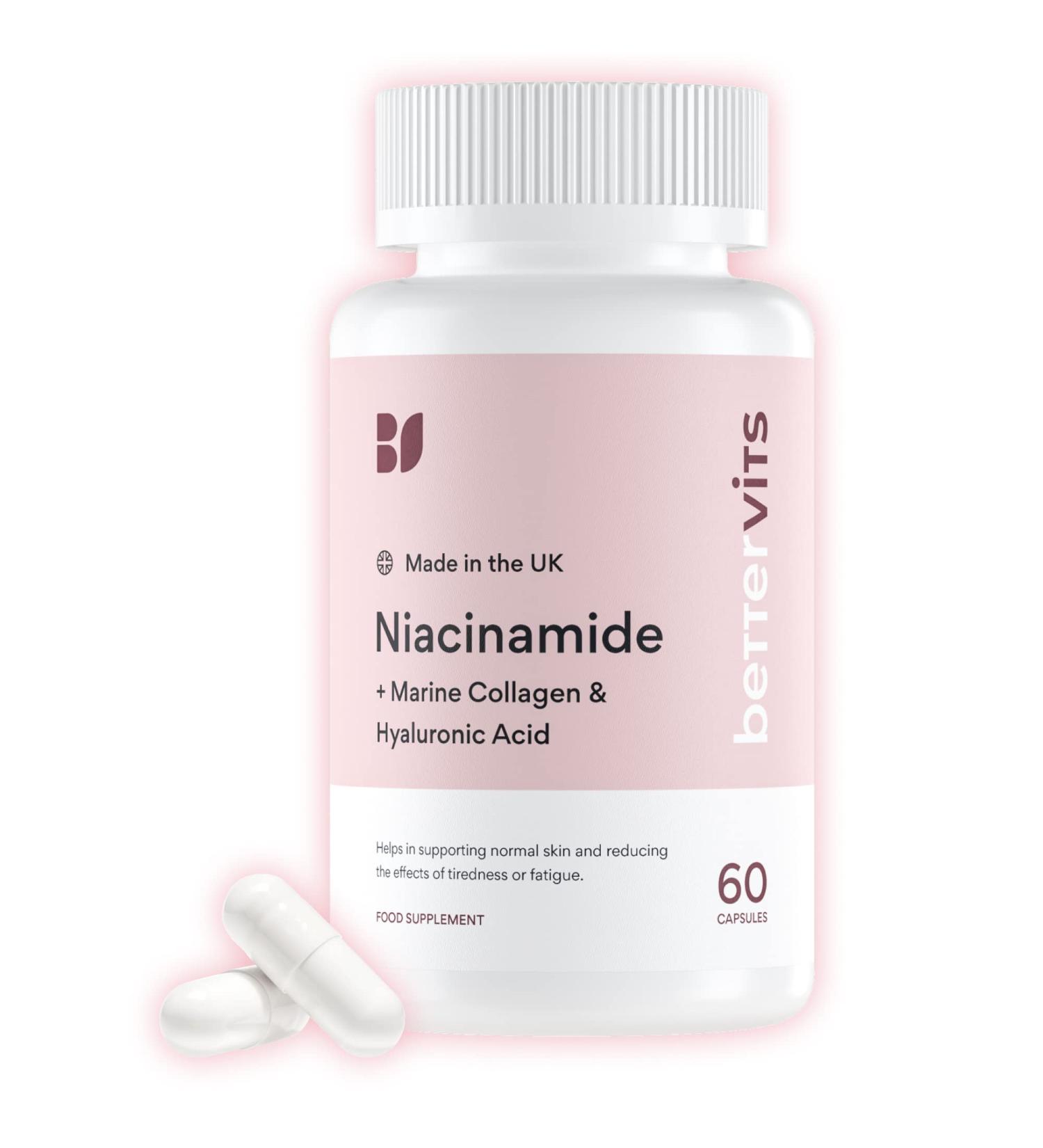 Bettervits Niacinamide Complex | Full Skin Coverage | Hair & Nails | Smooths & Hydrates | with Marine Collagen & Hyaluronic Acid - Buy Online on GoSupps.com