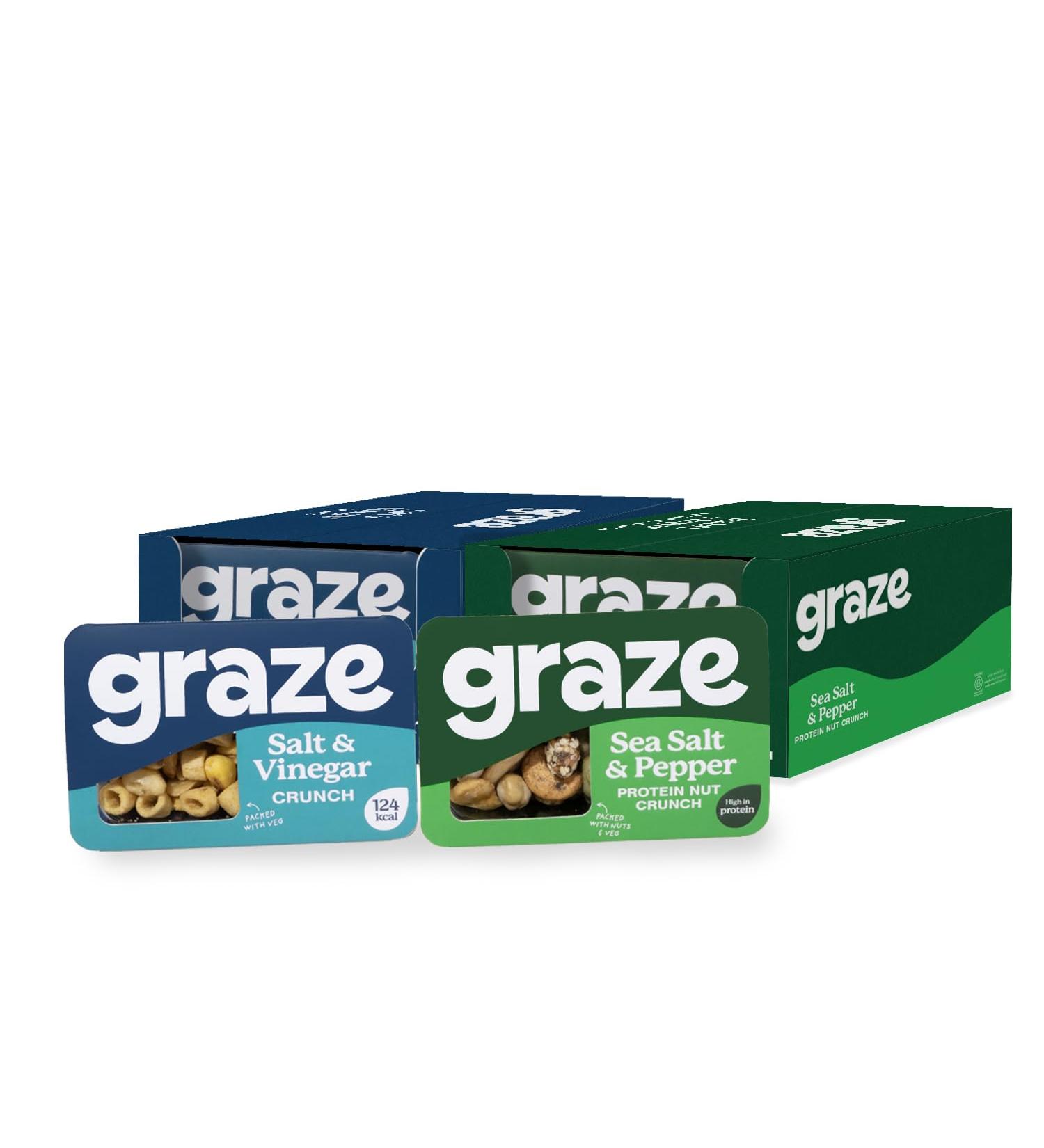 Graze - Salt & Vinegar and Salt & Pepper bundle snacks - Vegan Savoury Snacks High in Protein & Fibre - Pack of 18 snacks - Buy Online on GoSupps.com