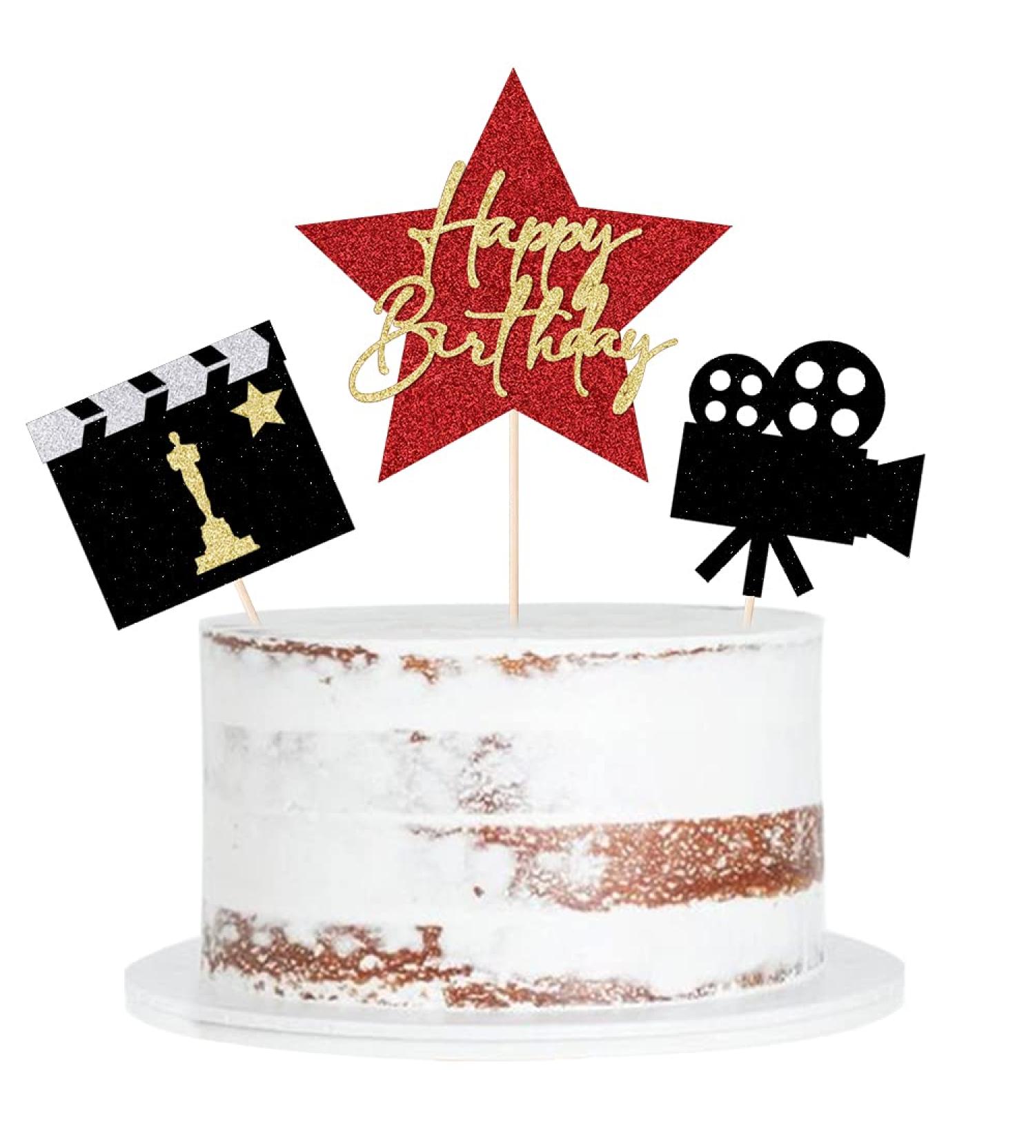 Qertesl Happy Birthday Movie Cake Topper Movie Night Cupcake Toppers Decoration Hollywood theme Cake Party Decoration. - Buy Online on GoSupps.com