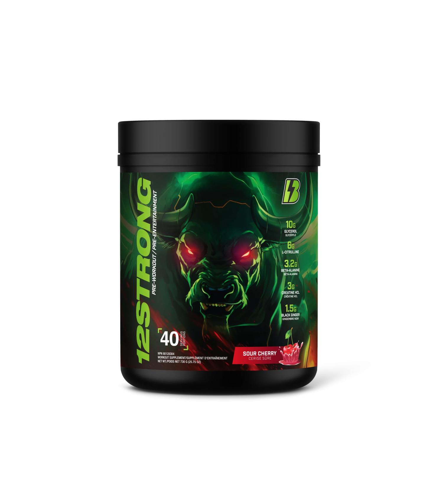 12 STRONG Pre-Workout - 730g - BULL Nutrition (40 Servings) (730g Sour Cherry) - Buy Online on GoSupps.com