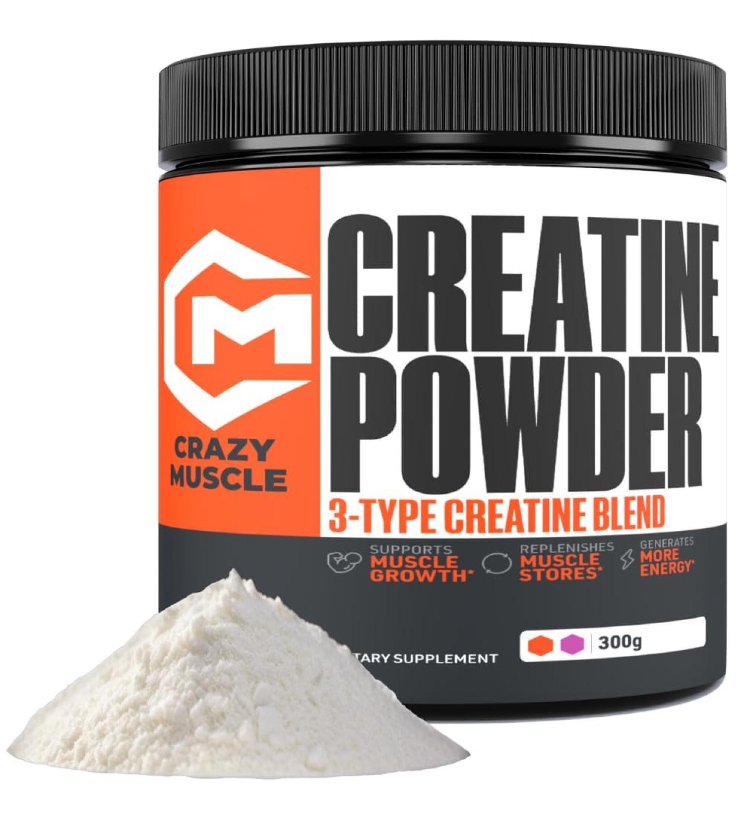 Crazy Muscle Creatine Monohydrate Powder 5000mg Premium 3X ThreeAtine Pre Workout Mass Gainer High Absorption Easy to Take Powder Optimum Performance for Men & Women 60 Servings - Buy Online on GoSupps.com