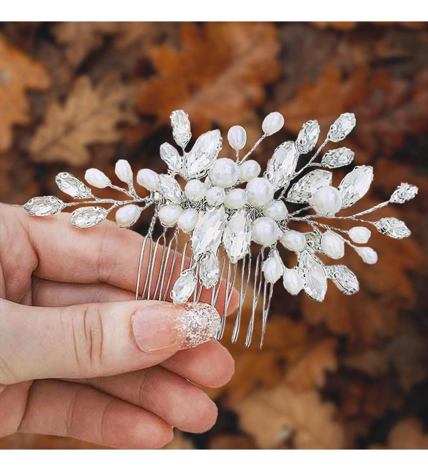 Edary Bridal Silver Wedding Hair Combs - Rhinestone & Pearl Hair Accessories for Women & Girls - Buy Online on GoSupps.com