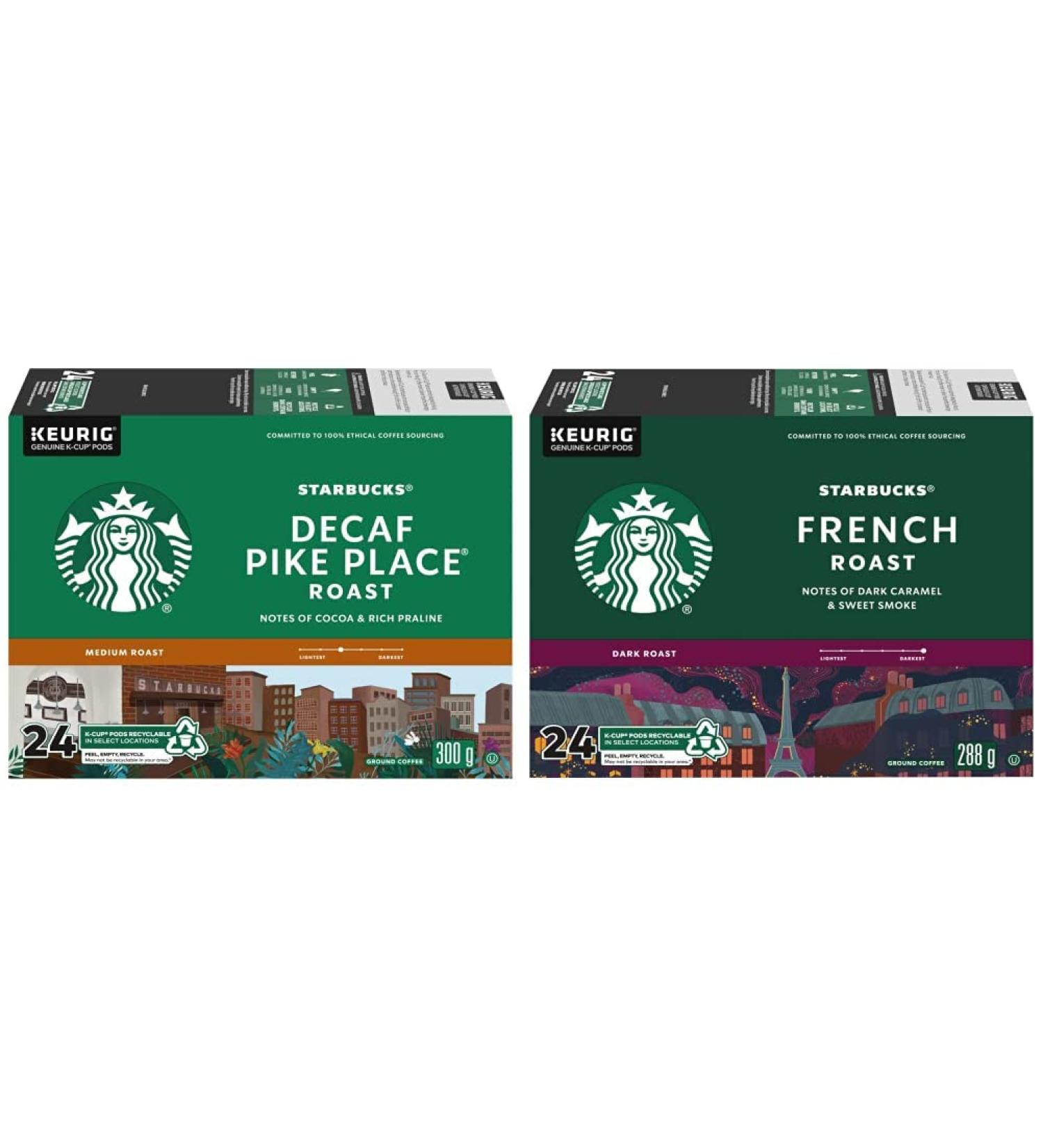 STARBUCKS PIKE PLACE Decaf Roast Medium Roast Ground Coffee K-CUP Pods 24 ct Box & French Roast Dark Roast Coffee Single Serve Keurig K-Cup Pods 24 Capsules - Buy Online on GoSupps.com