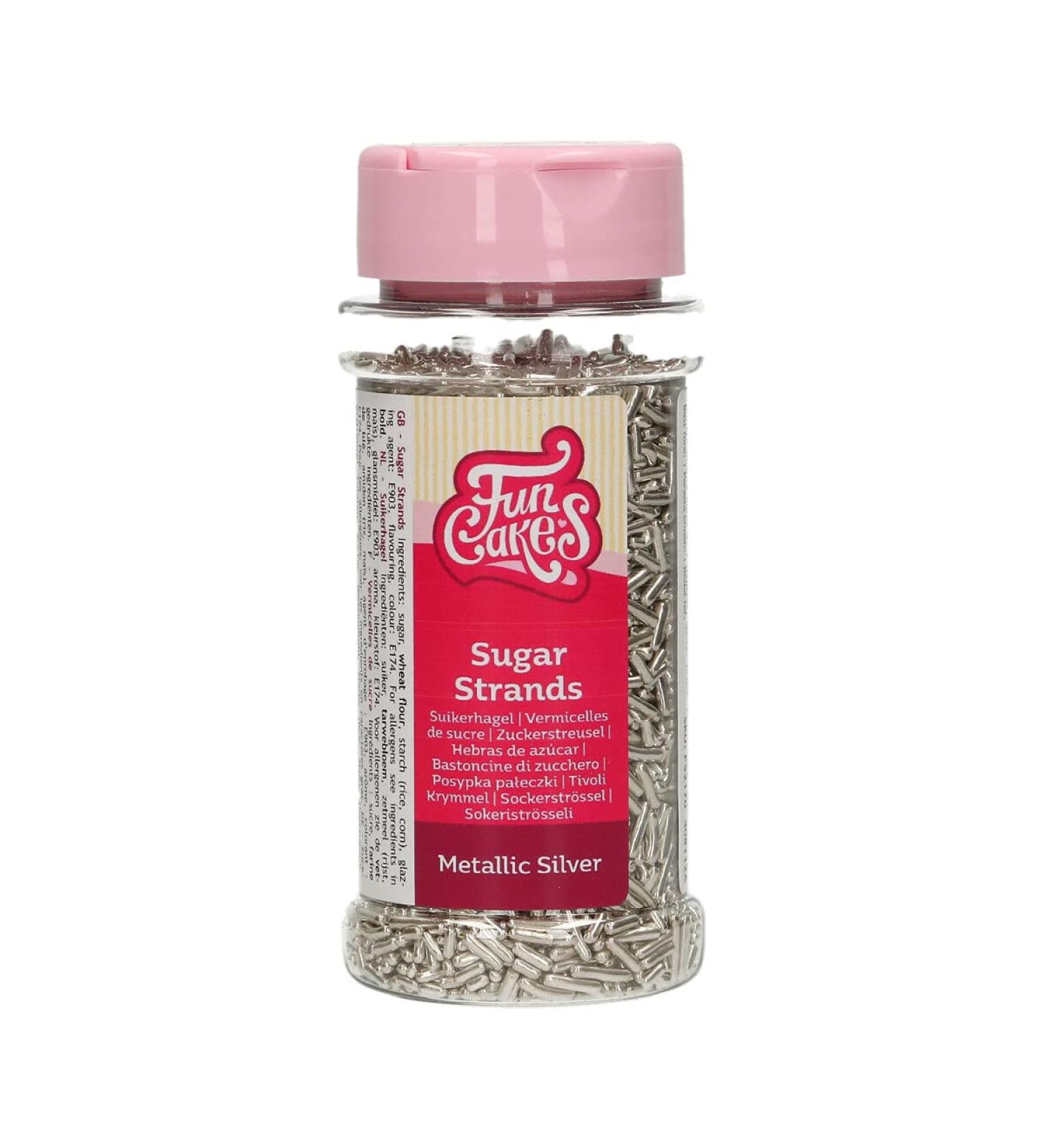 FunCakes Sugar Strands Metallic Silver: Cake Sprinkles Great Taste Perfect for Cake Decorating Cupcake Sprinkles. 80 g. 80 Grams