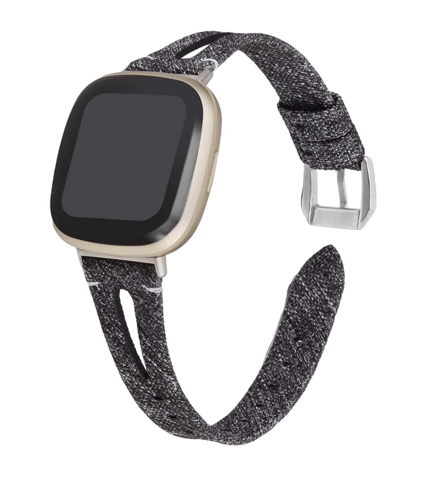EverSnows Slim Woven Bands for Fitbit Sense/Versa 3 - Soft Fabric Canvas Sport Strap for Men and Women - Charcoal - Buy Online on GoSupps.com