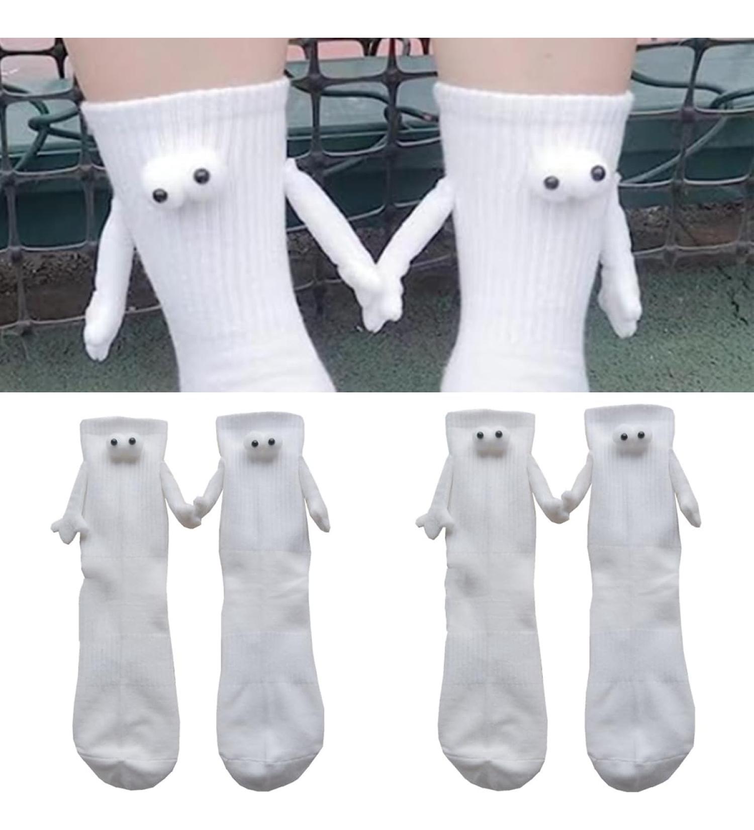 Magnetic Hand Holding Doll Socks Set - Funny Gifts for Women | Cute 3D Couple Socks in White - Buy Online on GoSupps.com