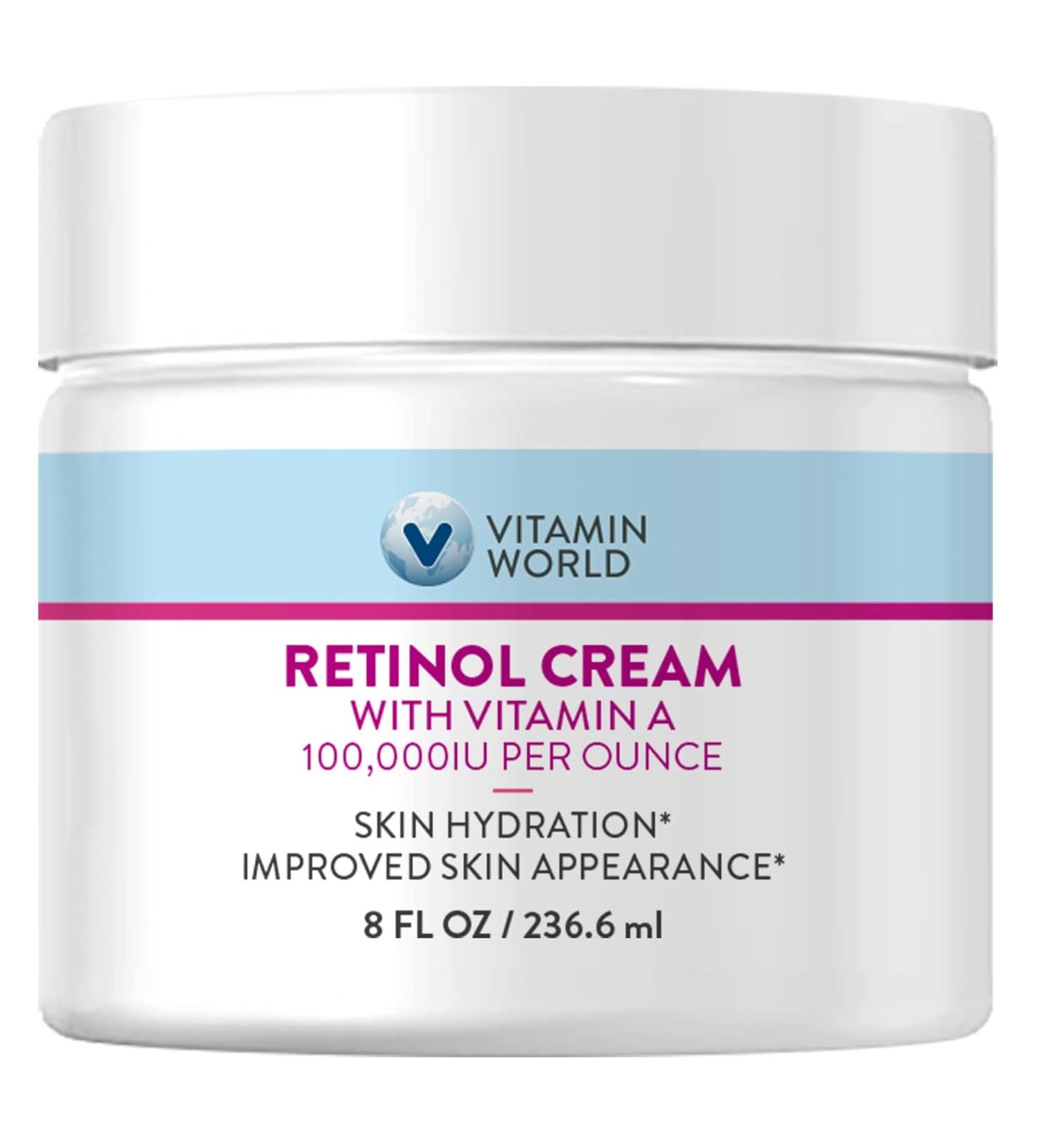 Vitamin World Retinol Cream 100,000 IU 8 oz - Vitamin A Face Cream - Buy Online on GoSupps.com