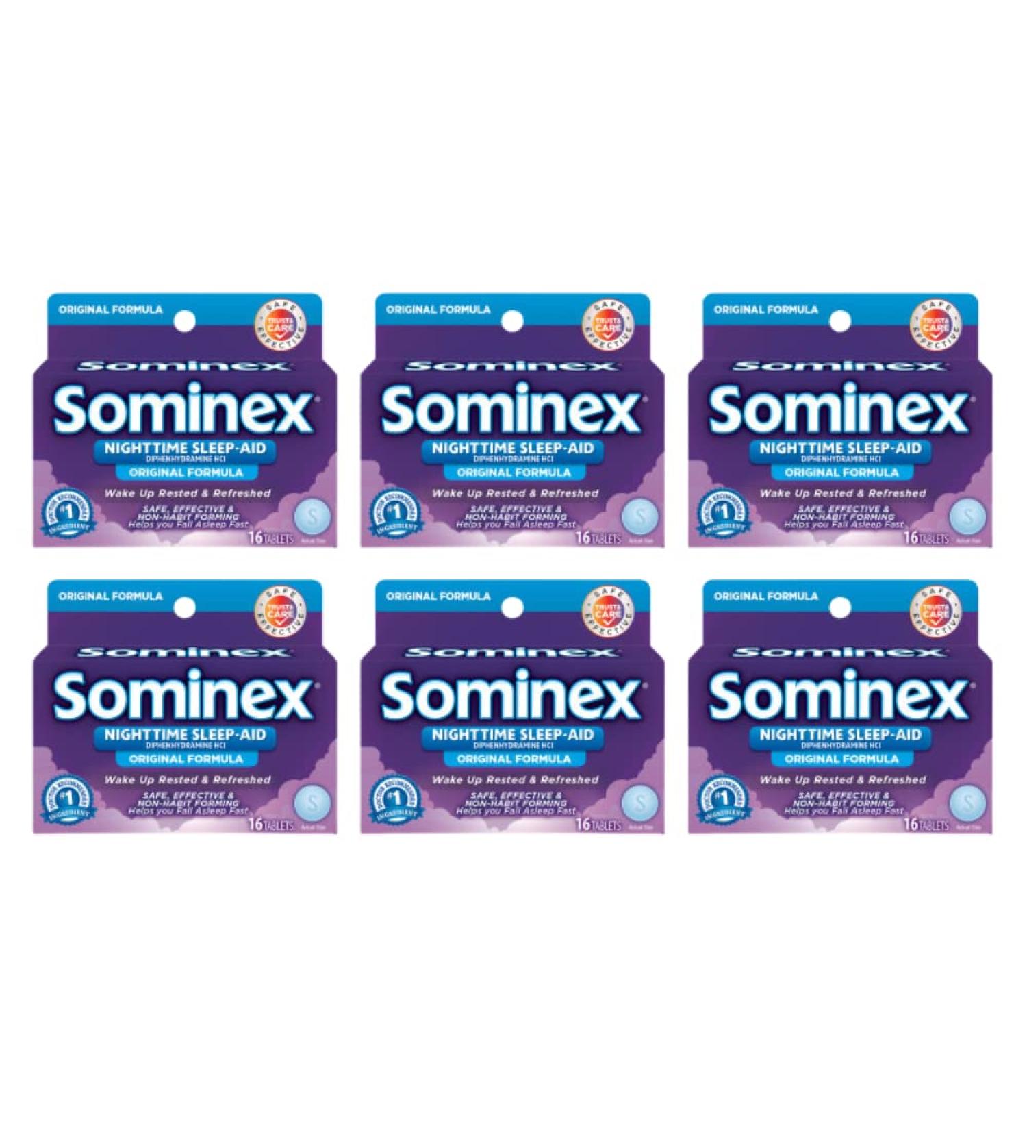 Sominex Original Formula Tablets 16 Tablets (Pack of 6) | Fast International Shipping | Quality Sleep Aid - Buy Online on GoSupps.com