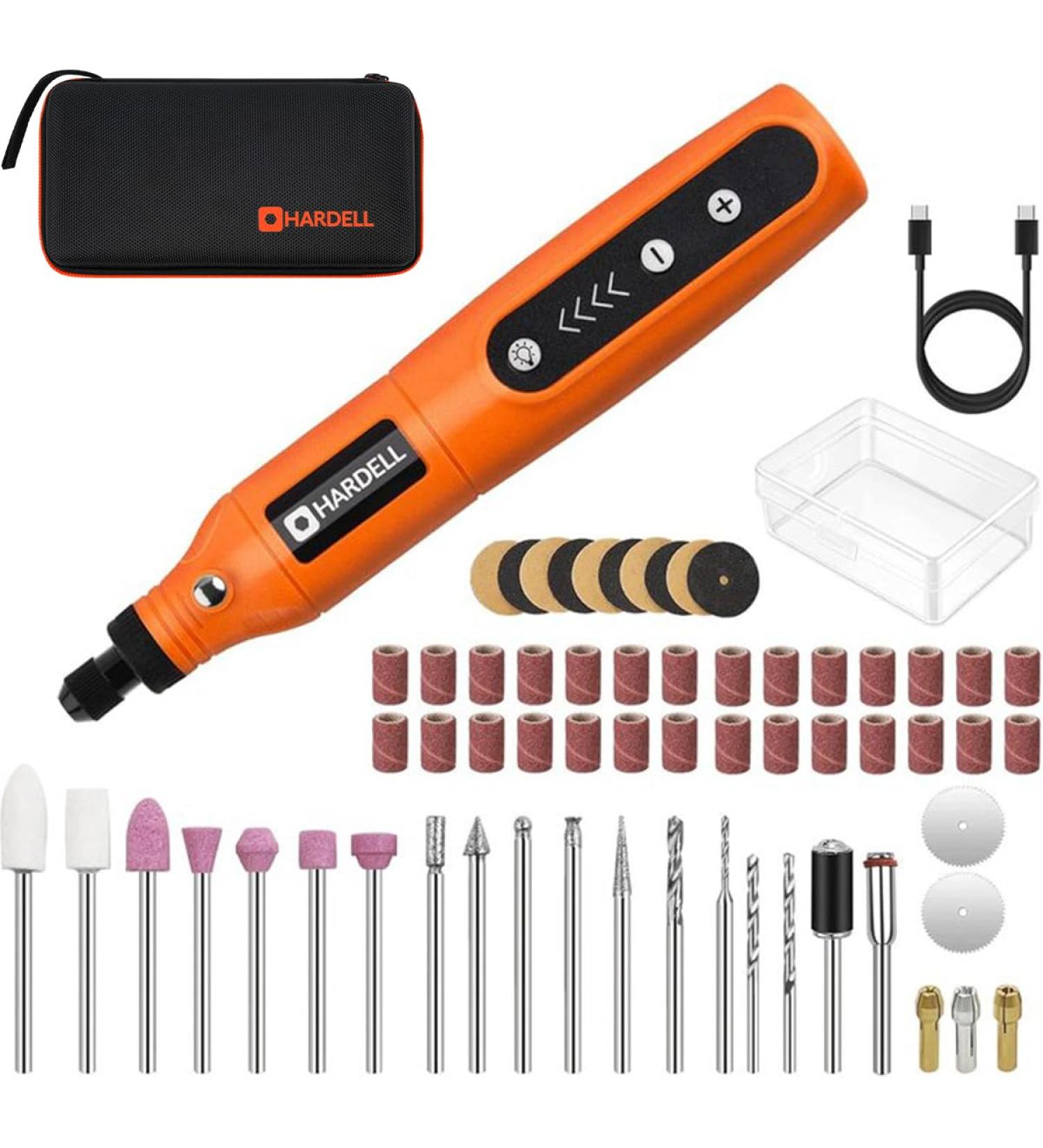 HARDELL Mini Cordless Rotary Tool USB Charging 5-Speed Rotary Tool Kit with 61 Accessories Multi-Purpose 3.7V Power Rotary Tool for Sanding Polishing Drilling Etching Engraving Cutting DIY Orange - Buy Online on GoSupps.com