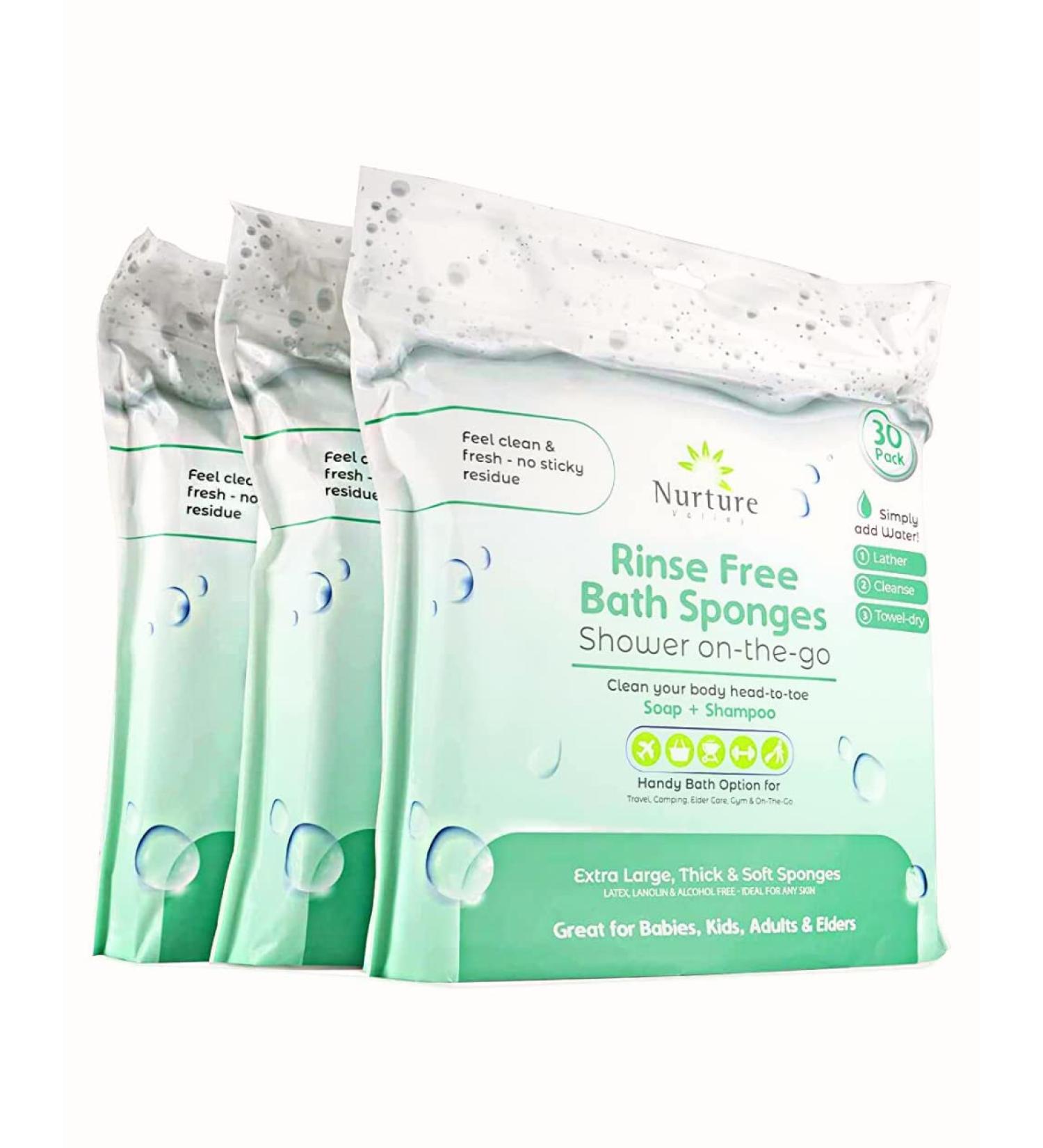 Rinse Free Sponge Bath Wipes 90-Pack | Extra Large No Rinse Body Wipes | Disposable On-The-Go Cleaning Cloths | for Kids Adults Elder Care Gym Travel | 3x30 Count Packs - Buy Online on GoSupps.com