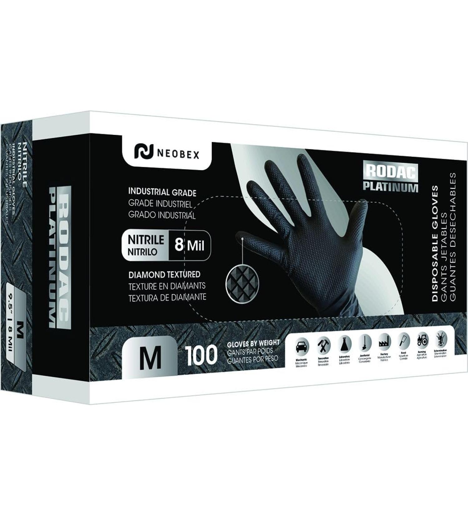 INDUSTRIAL GRADE NITRILE GLOVES WITH TEXTURED FINGERTIPS BLACK 8 MIL MEDIUM (100 PER BOX)