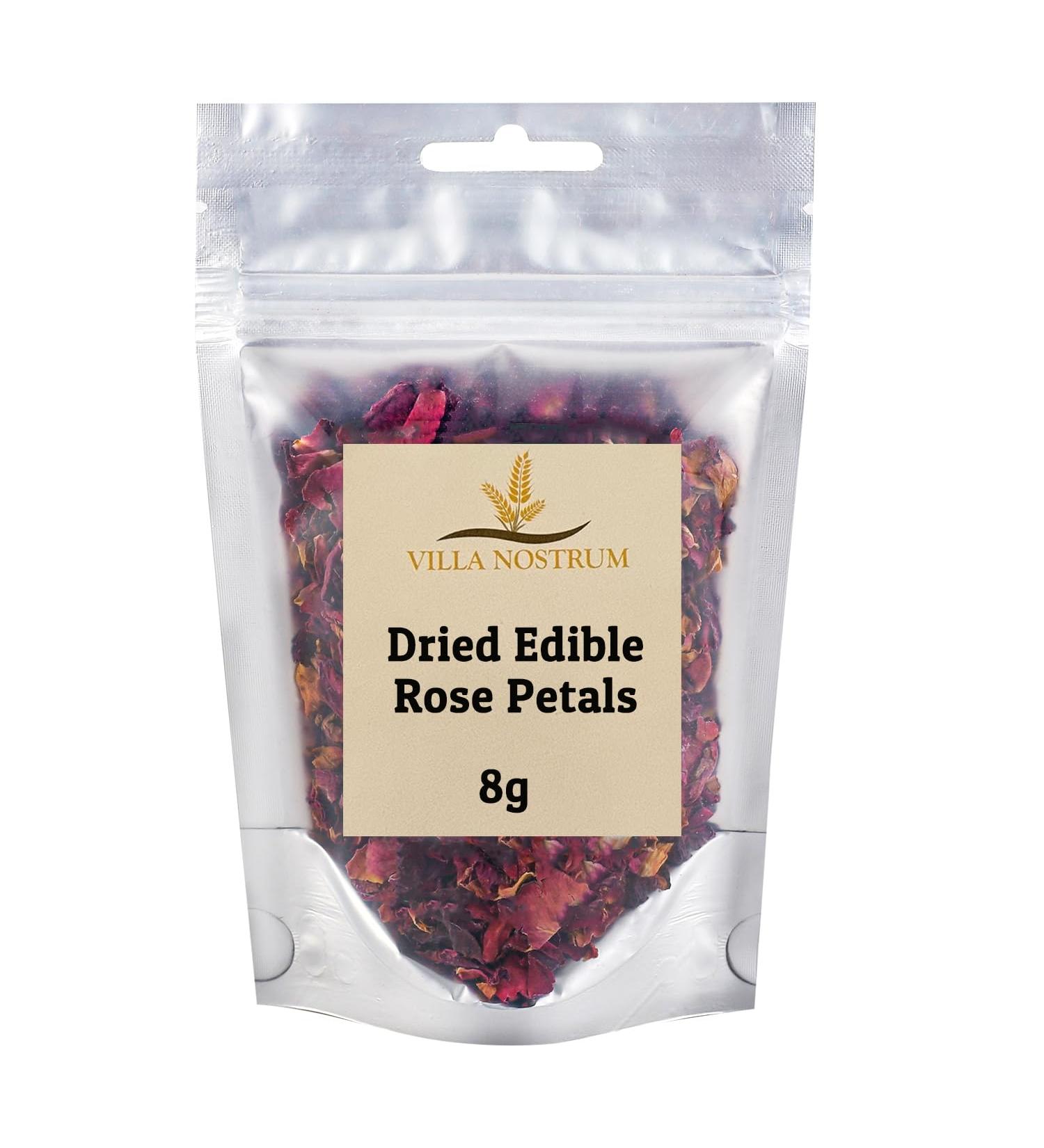 Dried Edible Rose Petals 8g by Villa Nostrum - Edible Flowers Use in Tea Baking Decoration Desserts Crafting Wedding Confetti