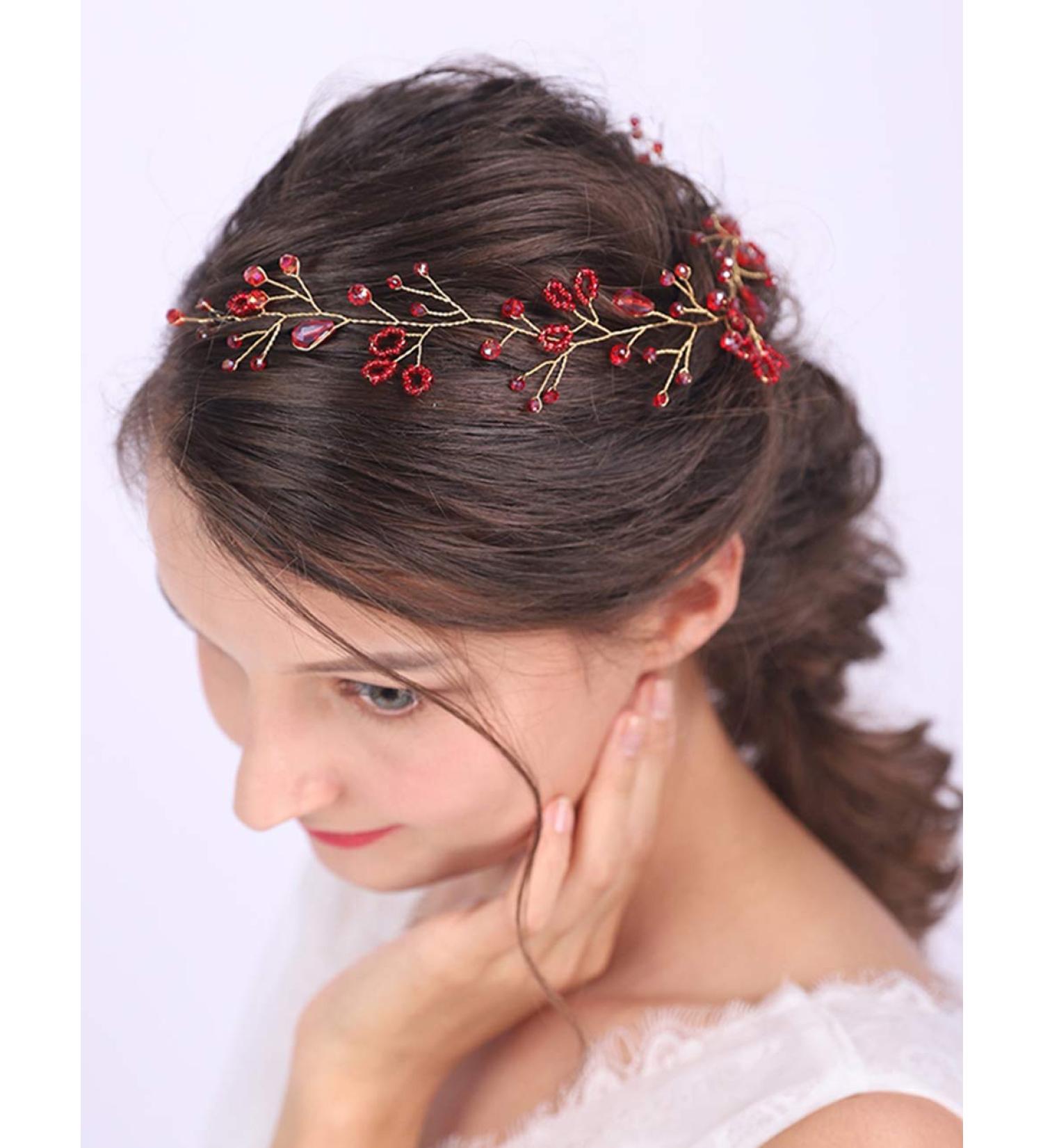 Anglacesmade Bridal Headband Red Crystal Hair Vine Ruby Headpiece for Brides Bridesmaid Wedding Prom Festival Hair Accessories for Women and Girls - Buy Online on GoSupps.com