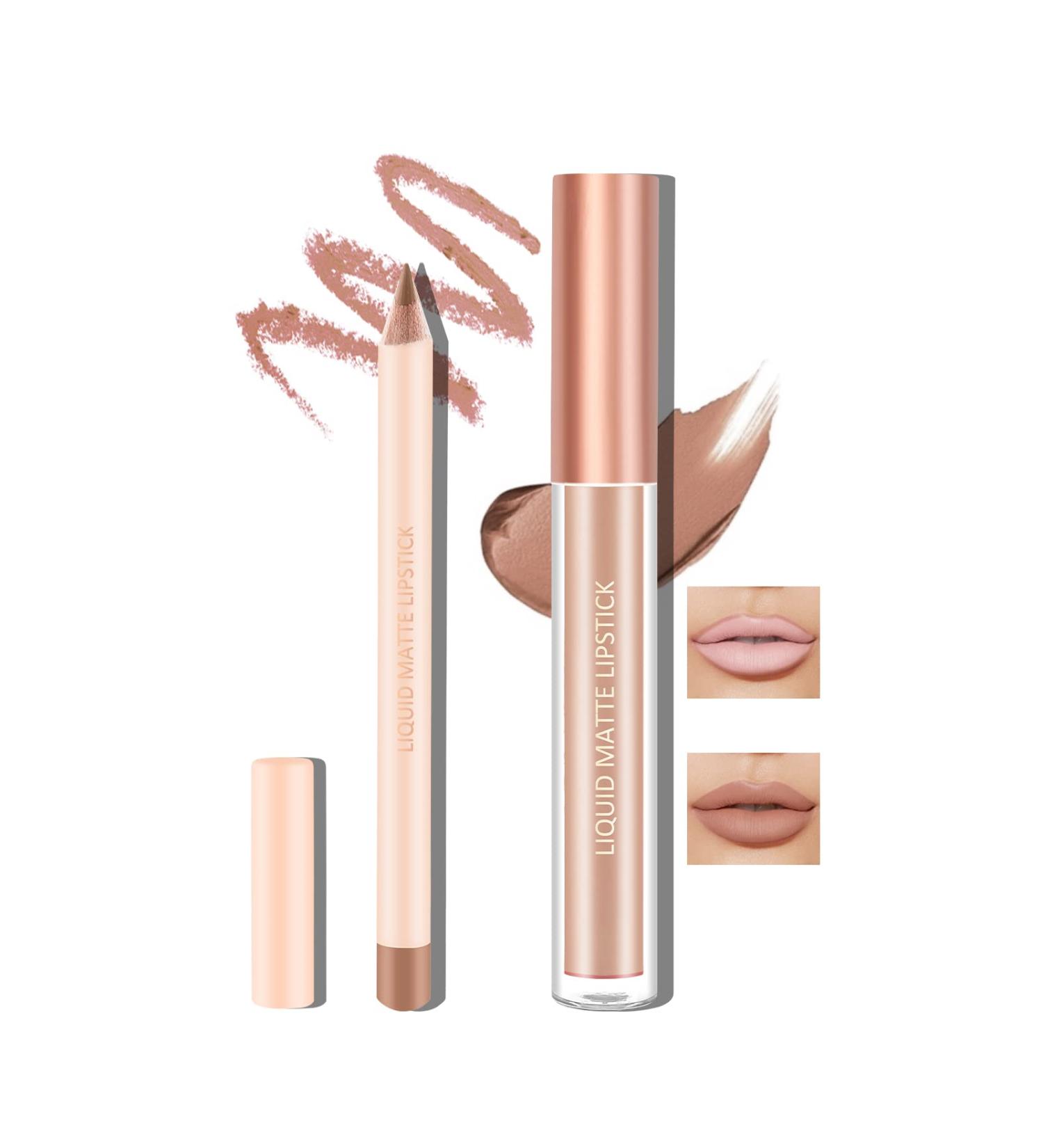Boobeen Liquid Matte Lipstick and Lip Liner Set - Nude Red Longwear Waterproof Makeup Kit - Buy Online on GoSupps.com