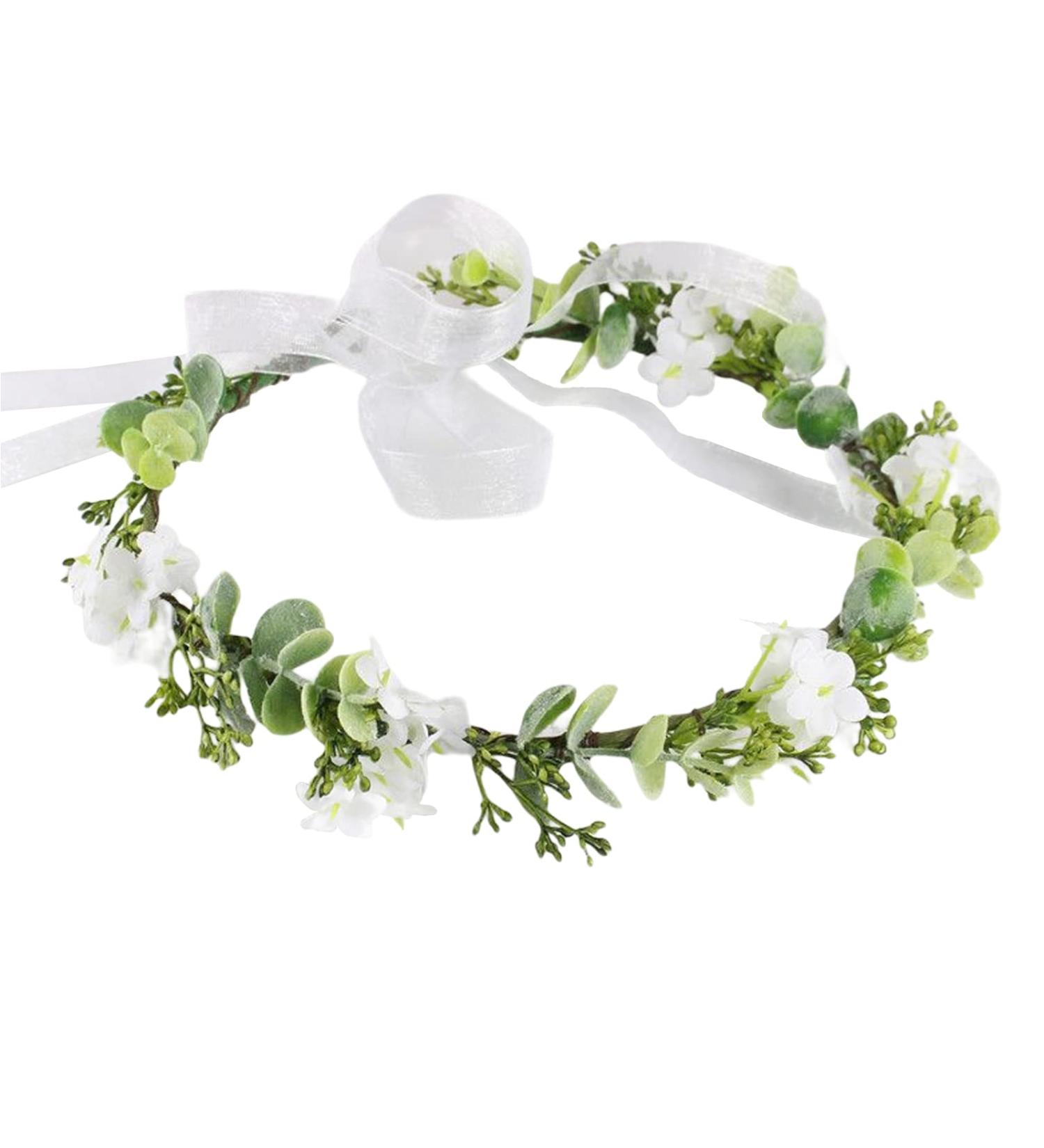 Bridal Flower Crown Headband Women Girls Floral Hair Wreath with Adjustable Ribbon for Wedding Ceremony Party Festival - Buy Online on GoSupps.com