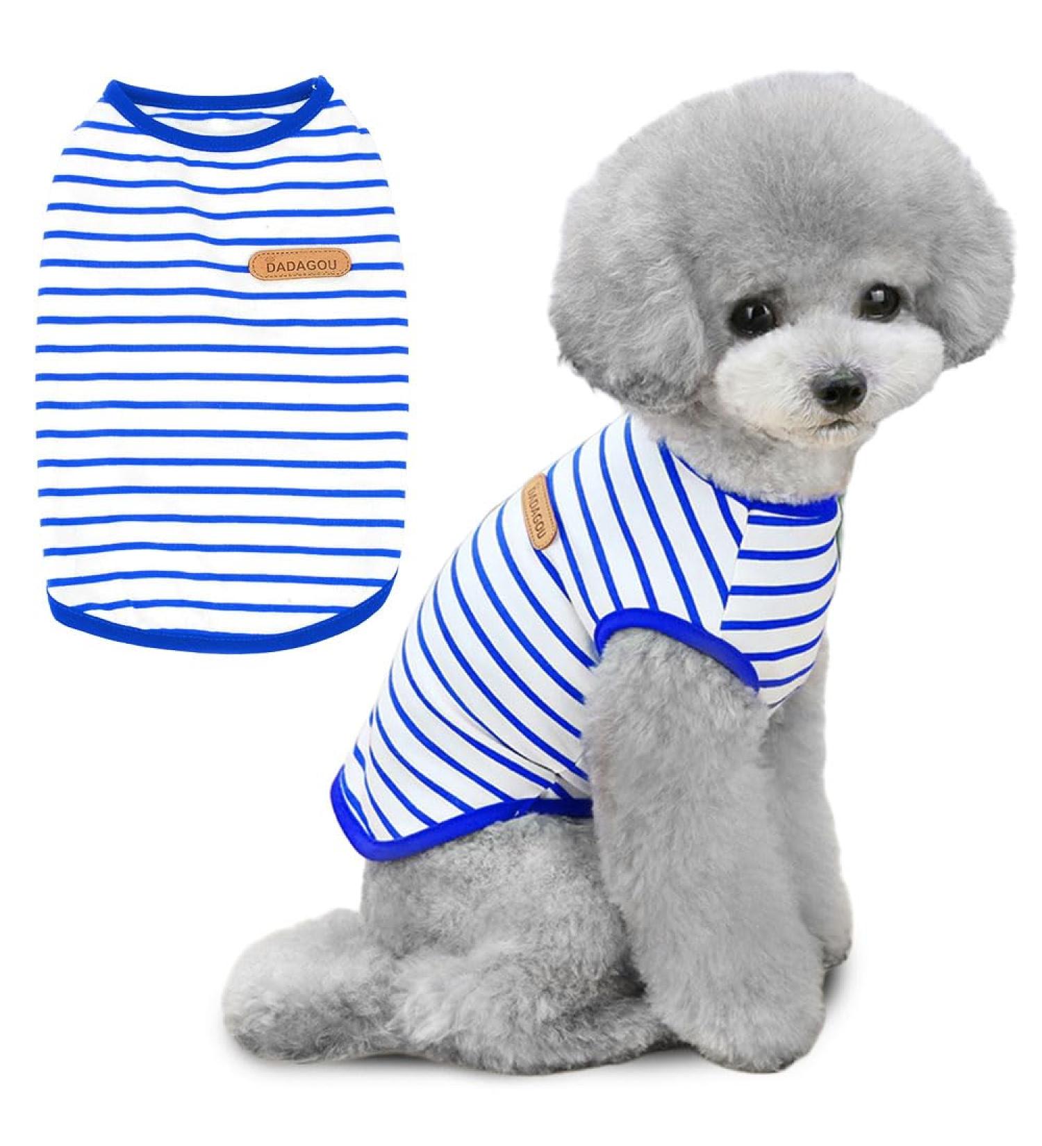 Voarge Summer Dog T-Shirt - Soft Cotton Striped Puppy Tank Top for Small & Medium Dogs - Blue Size L - Buy Online on GoSupps.com
