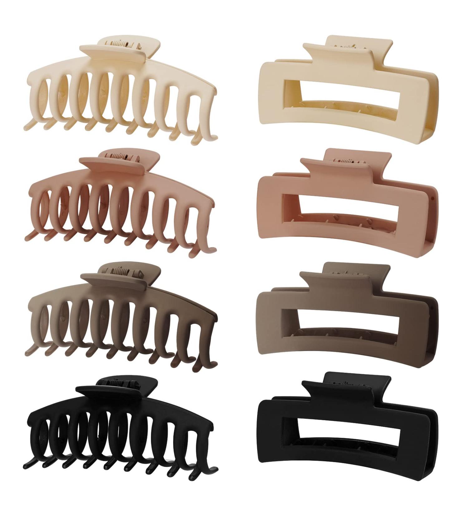 LARGE Hair Claw Clips 8 Pack - 90's Vintage Big Jaw Clips for Women & Girls - Strong Hold for Thick & Thin Hair - Cream, Light Pink, Dark Brown, Black - Buy Online on GoSupps.com