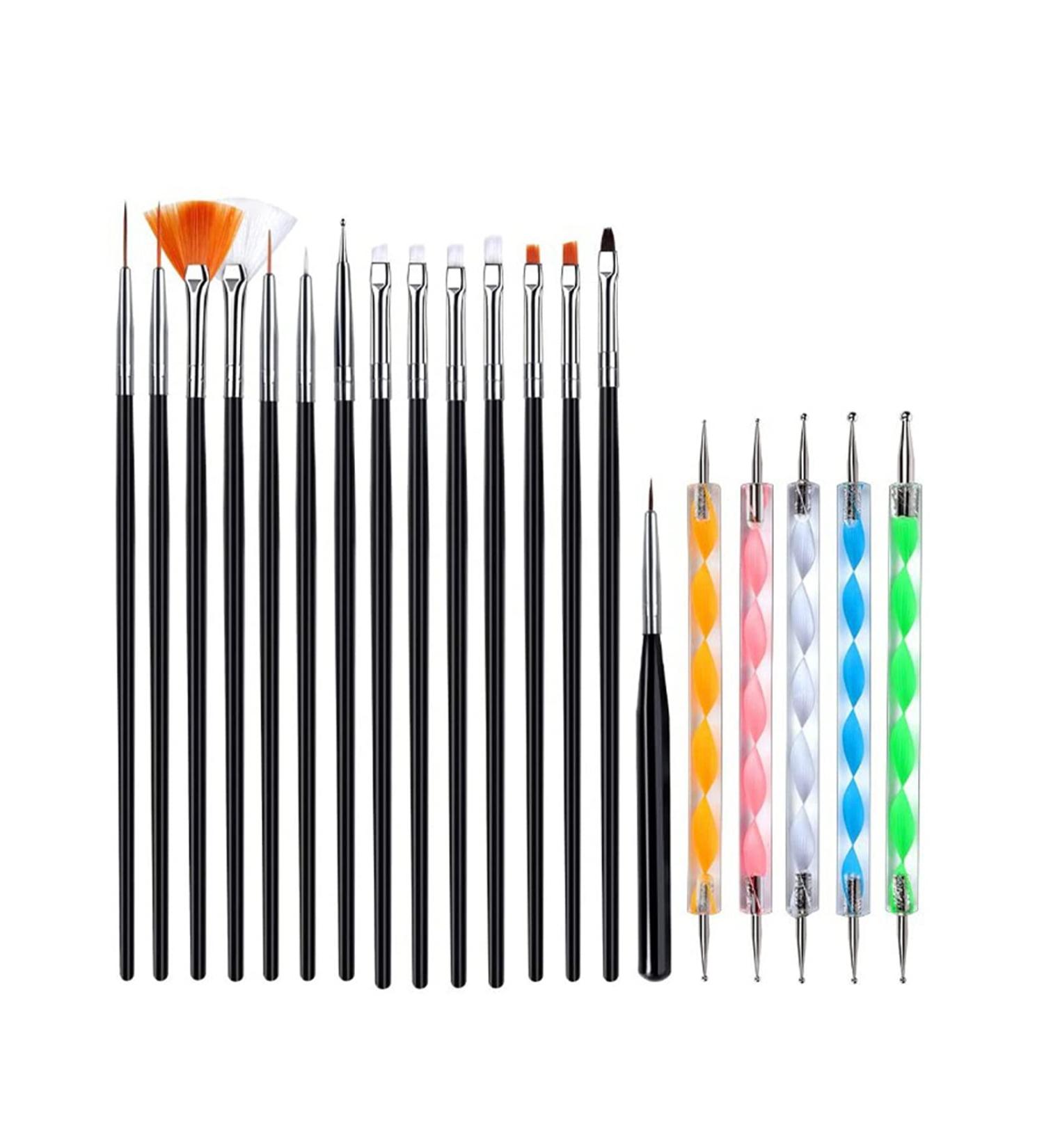 Pinkiou Nail Art Brush Set 15pcs with 5pcs Dotting Pens - Black | Nail Design Painting Kit for Salon and DIY - Buy Online on GoSupps.com