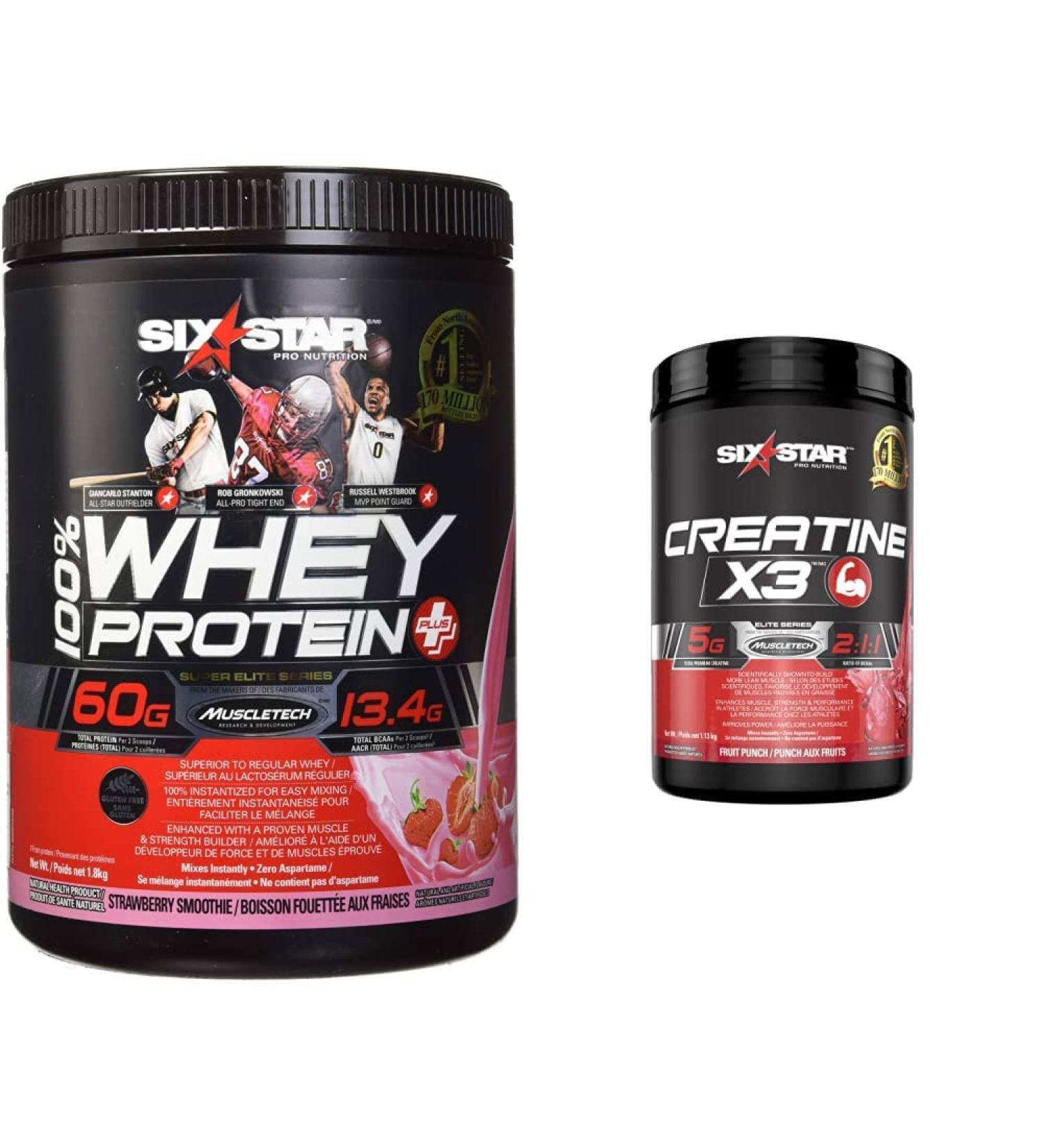 Six Star 100% Whey Protein Plus + Creatine X3 Powder (Fruit Punch) | Muscle Builder Bundle - Buy Online on GoSupps.com