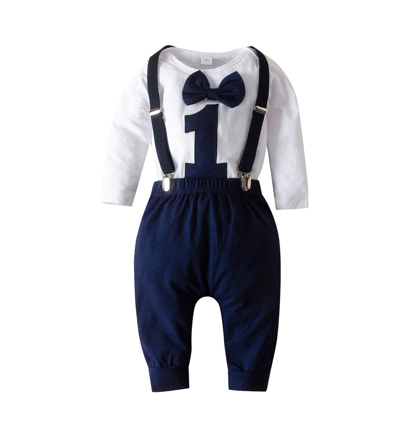 Haokaini Baby Boy First Birthday Bow Tie Romper Navy Blue 3-9 Months - Buy Online on GoSupps.com