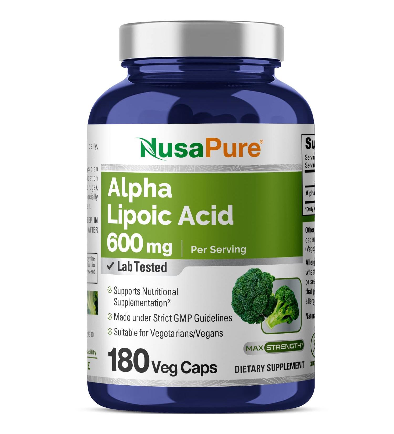 Buy NusaPure Alpha Lipoic Acid 600mg - 180 Veggie Capsules | Vegetarian Non-GMO Gluten-Free | International Shipping Available - Buy Online on GoSupps.com