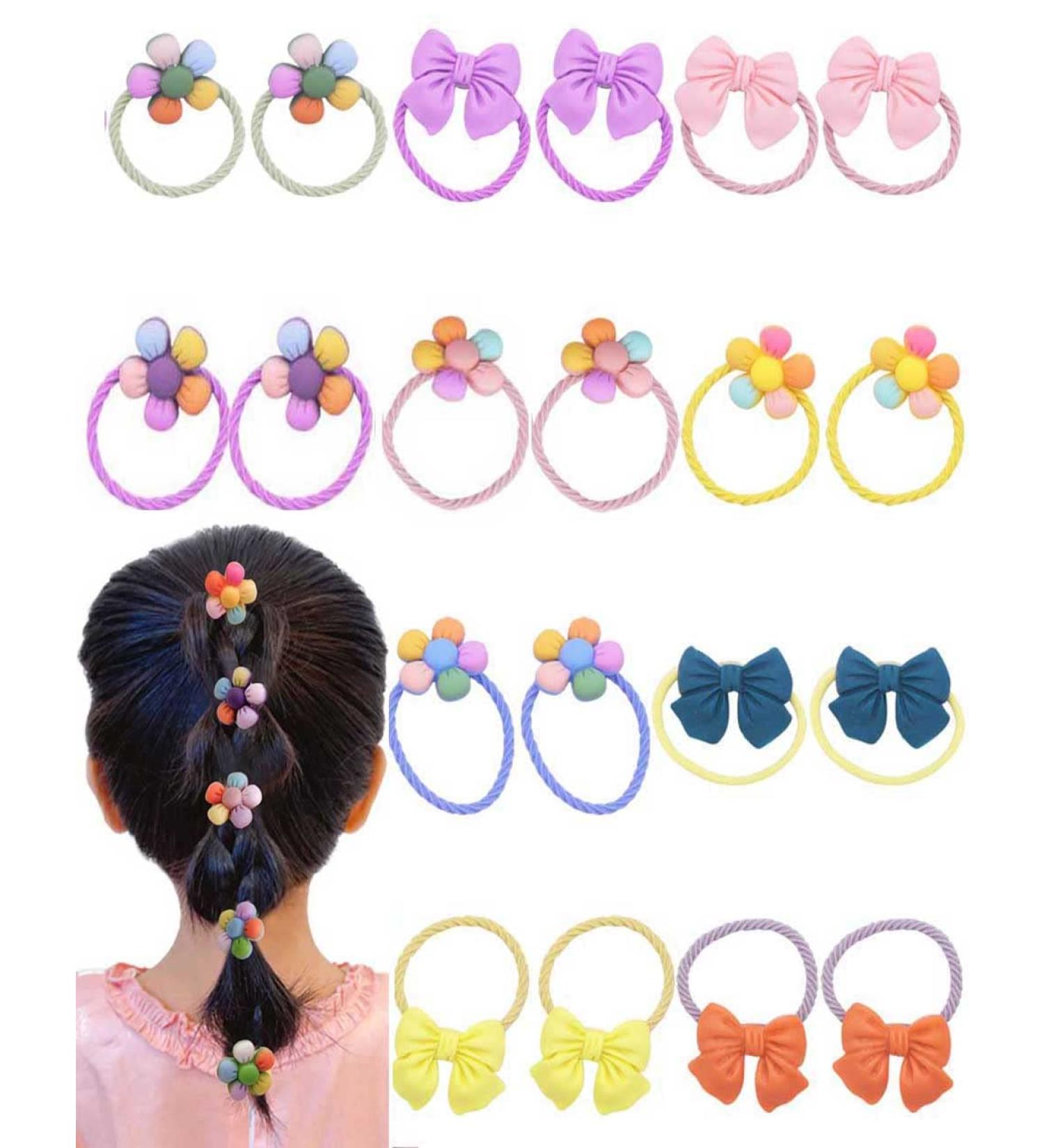 Baby Girl Flowers Hair Ties 20Pcs Cute Hair Ties for Girls Colorful Hair Ties High Elastic Hair Rope Soft Ponytail Holders for Toddler Children's Day Birthday Gifts(Random Color)