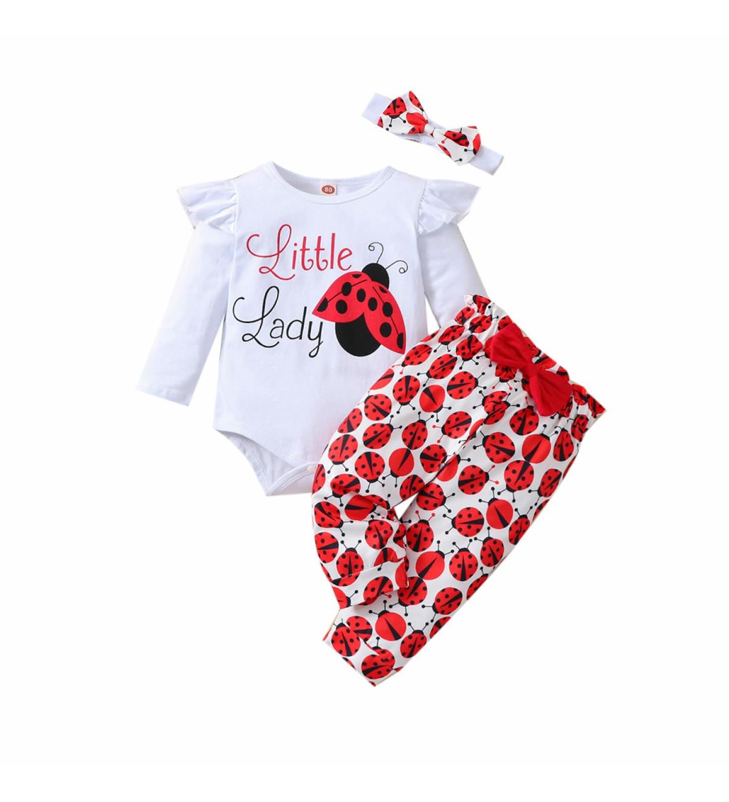 UUAISSO Baby Girls Cow Print Ruffled Outfit Set | 0-3 Months Red | Infant Clothing Gift - Buy Online on GoSupps.com