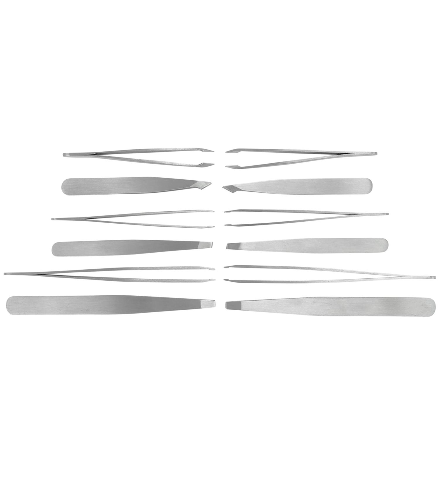 Iconikal Brushed Stainless Steel Tweezer Set 3 Types 12-Pack