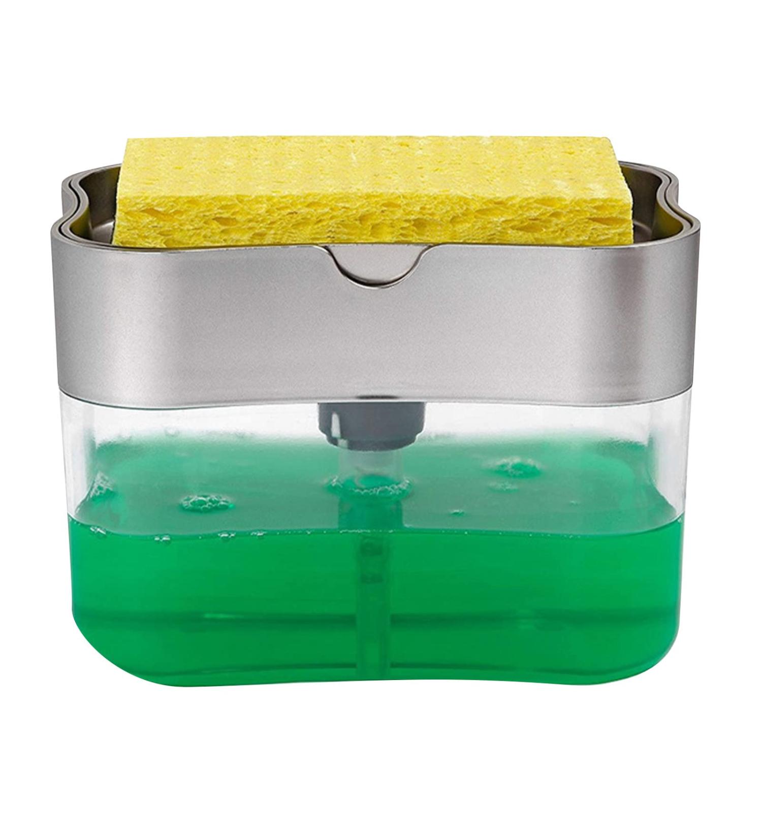 Dish Soap Dispenser and Sponge Holder for Kitchen Sink Detergent Liquid Press Dispenser Box Dishwashing Soap Automatic Outlet Kitchen Supplies - Buy Online on GoSupps.com
