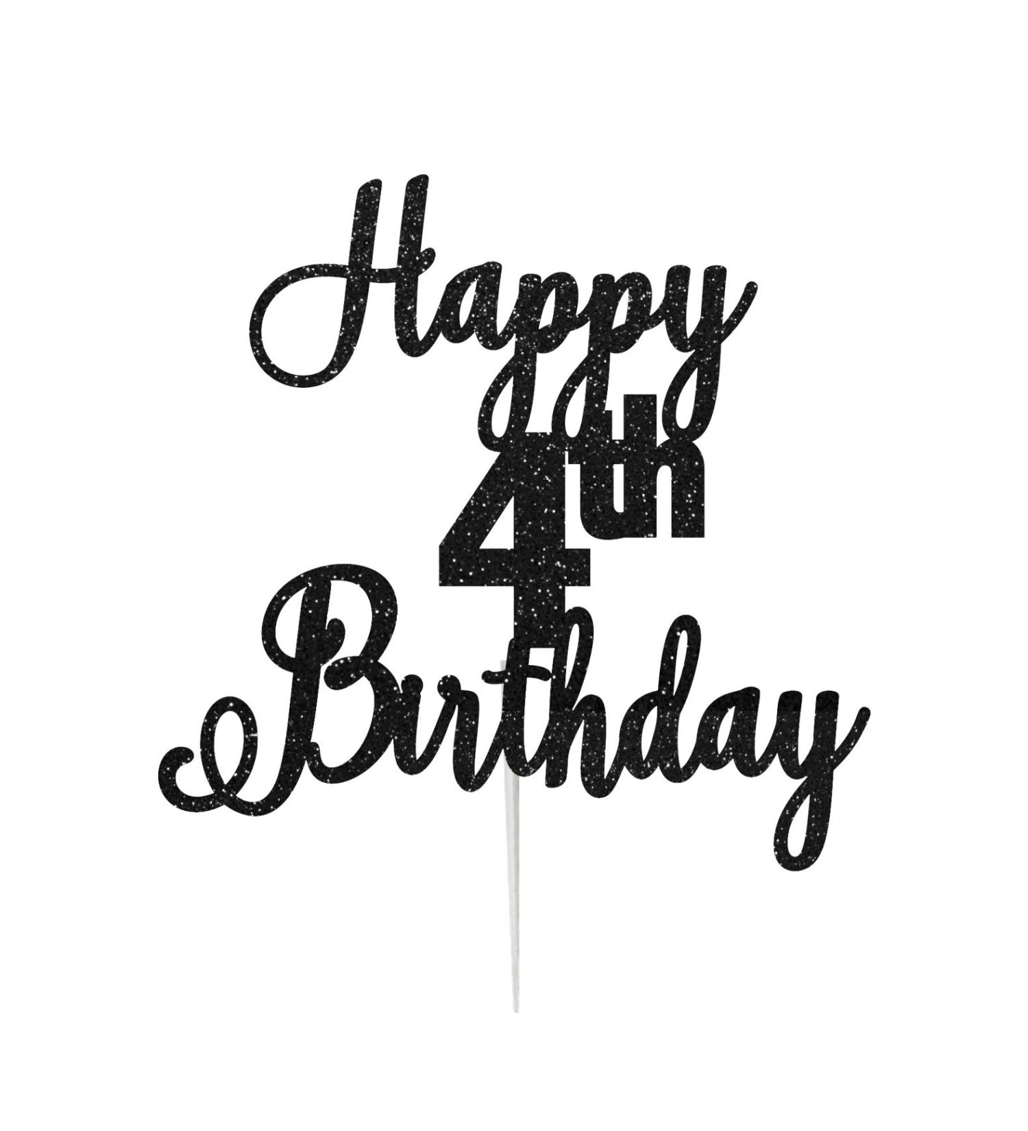 LissieLou Happy 4th Birthday Cake Topper in Pretty Glitter Card Made in the UK - Black - Buy Online on GoSupps.com