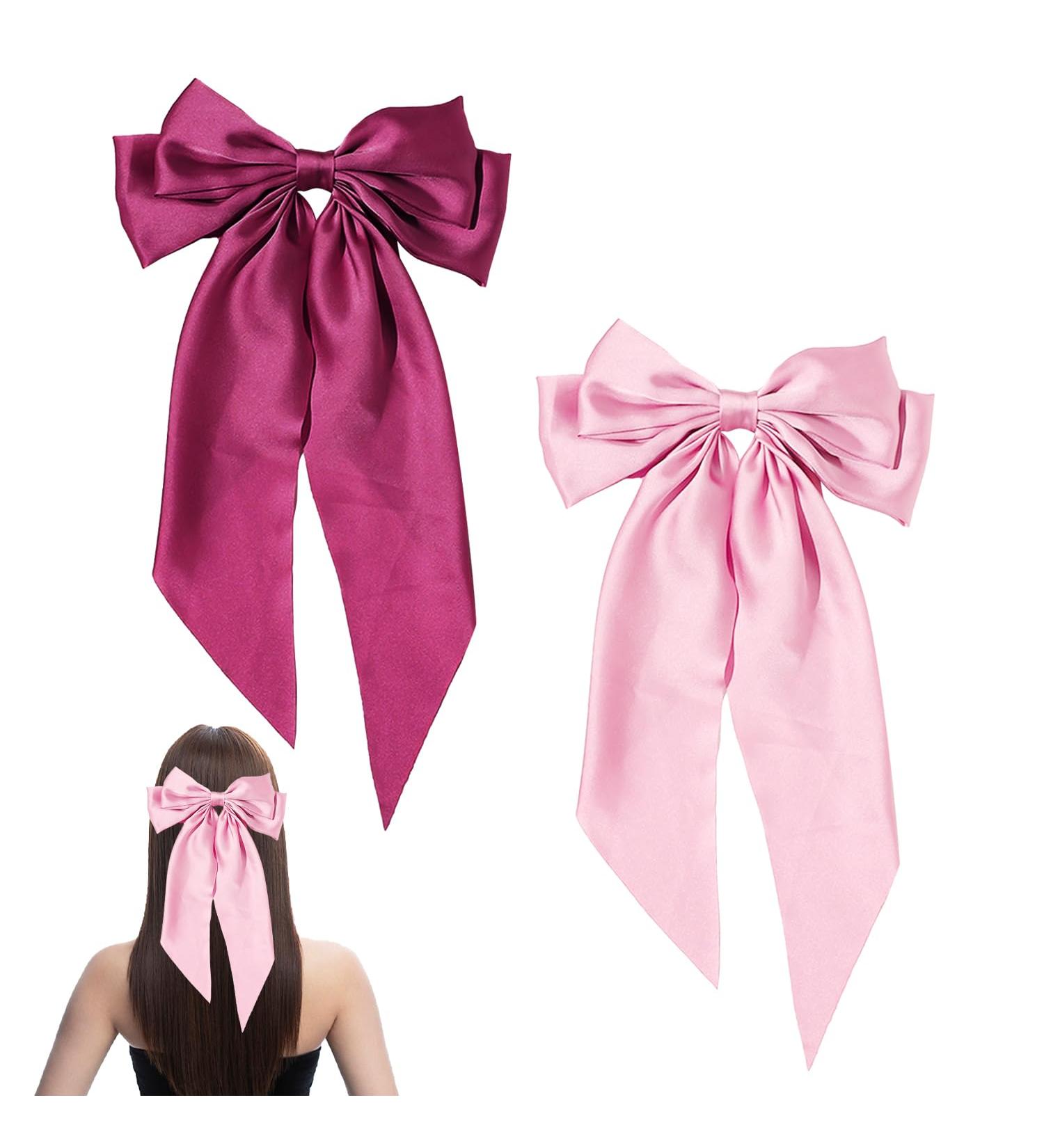 2 Pieces of Large Bow Hair Accessories Women's Bow Hair Clips Silk Long Tail Bow Hair Clips Cheerleading Hair Accessories Bow Crocodile Clips Suitable for Birthdays and Weddings - Buy Online on GoSupps.com