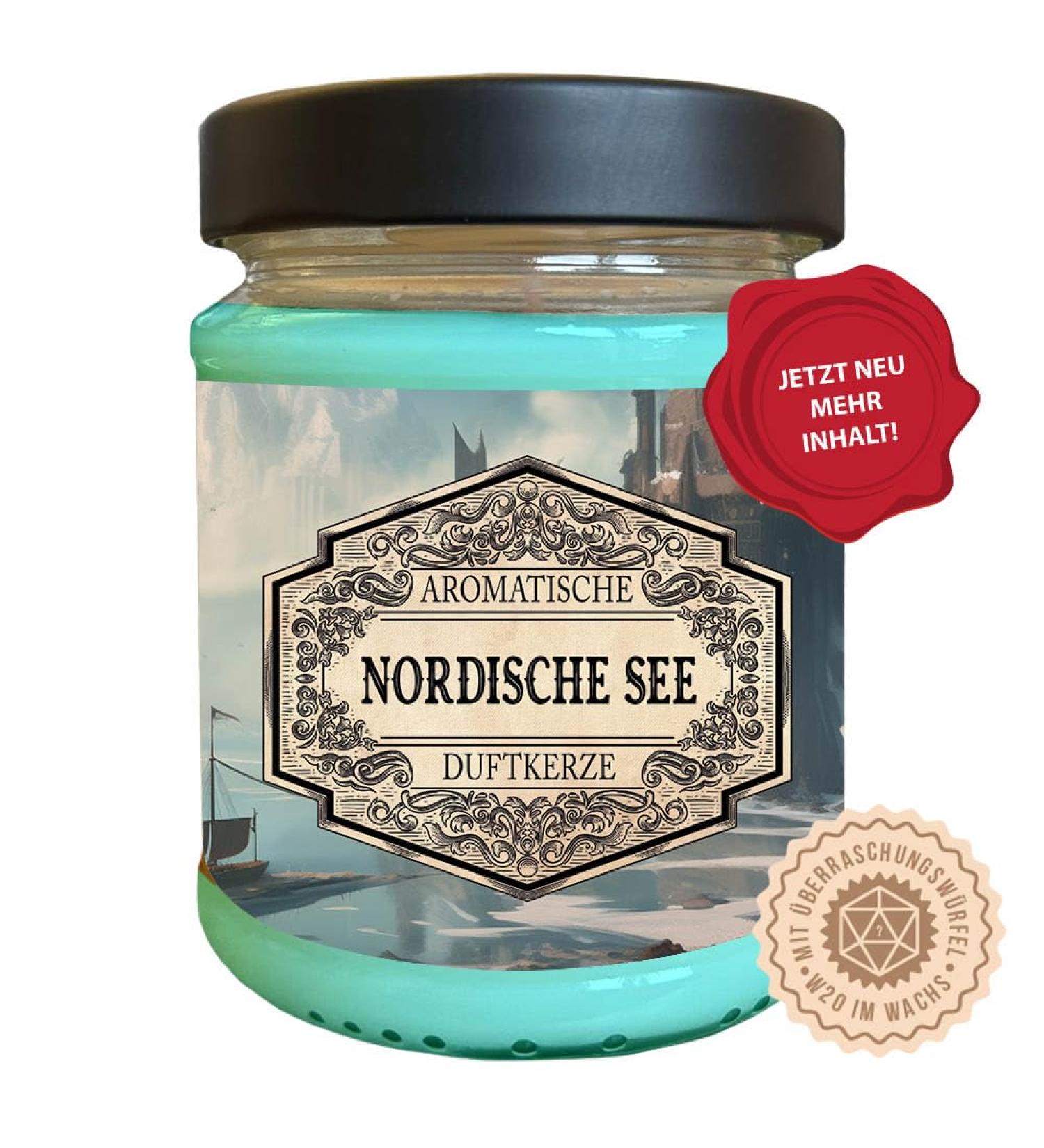 Role play fragrance candle Nordic lake with hidden D20 cubes - handmade in Germany (new size) 240ml approx. 40 hours of burning time