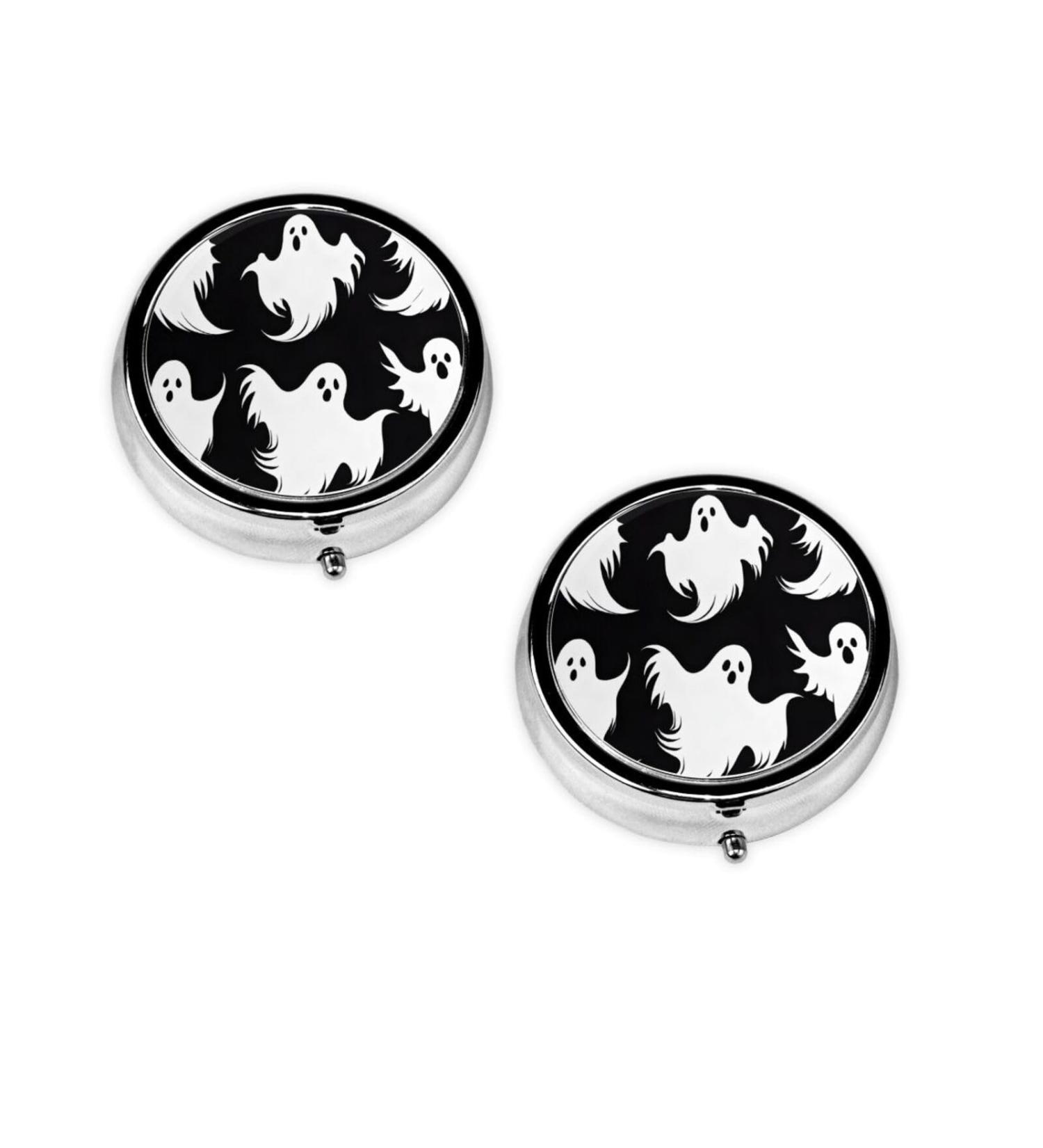 Halloween Goth Round Pill Box - 3 Compartment Mini Portable Travel Medicine Case | Decorative Pocket Purse Organizer - Buy Online on GoSupps.com