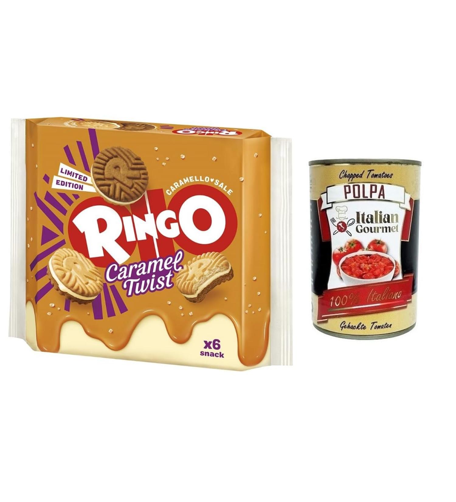  Italian Gourmet E.R. Biscotti Ringo Caramel Twist Limited Edition - Biscotti Filled with Salted Caramel Cream - 165g - Each pack contains 6 individual servings + Pulpa di Pomodoro Italian Gourmet Pulpa di Pomodoro - Buy Online on GoSupps.com