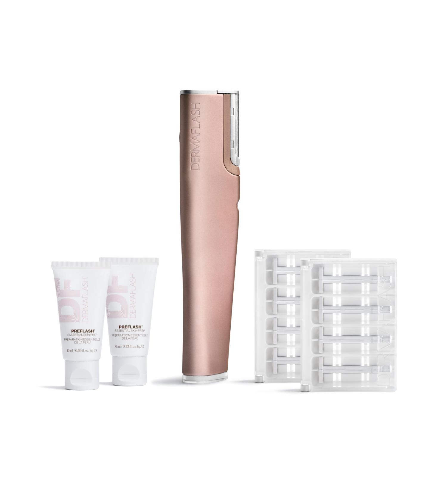 DERMAFLASH LUXE+ Sonic Dermaplaning Tool for Face Peach Fuzz Removal Anti-Aging and Exfoliation NEW Limited-Edition Rose Gold with Bonus FREE Refill Kit - Buy Online on GoSupps.com