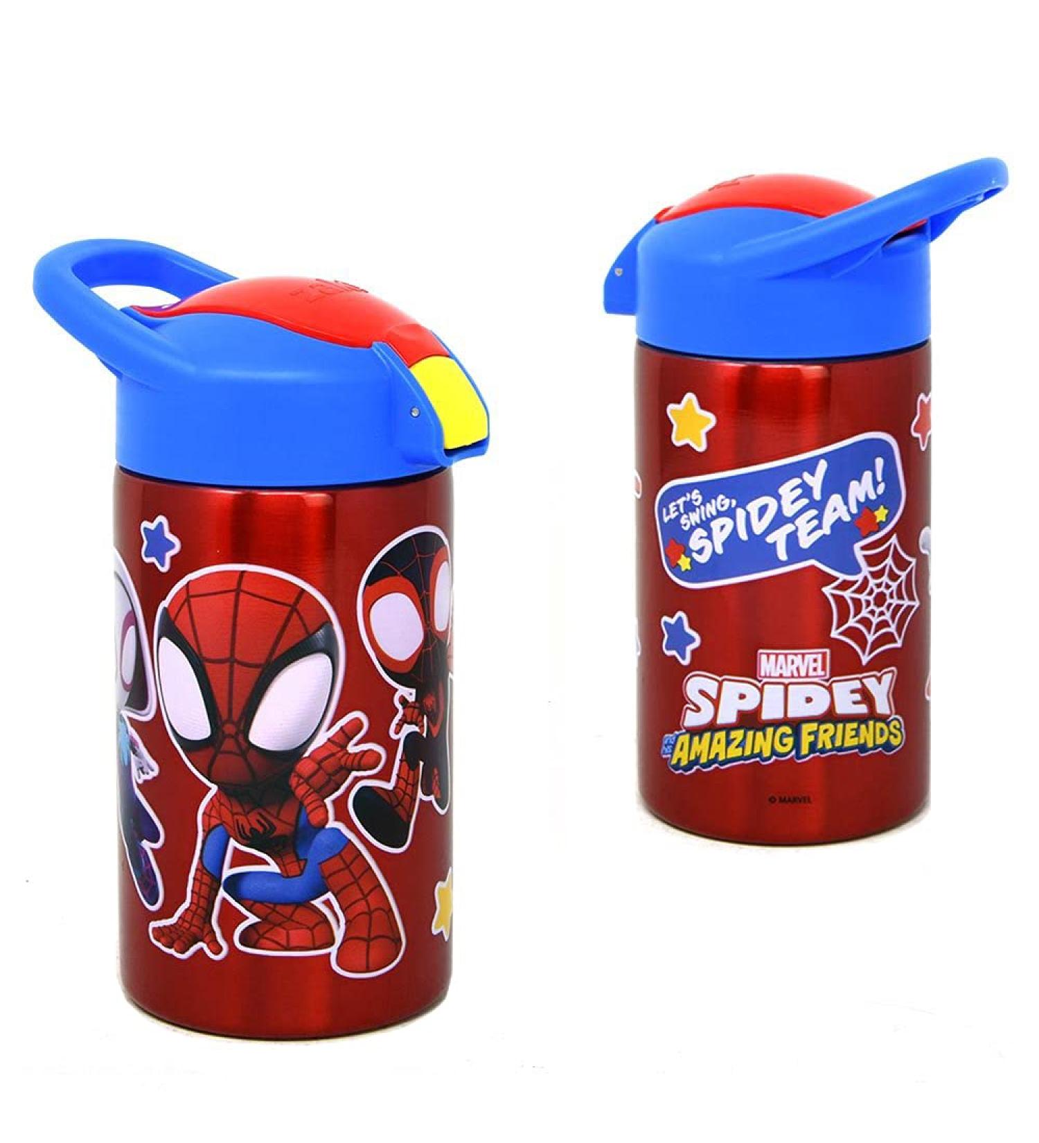Zak Designs  Inc. Spidey and Friends Stainless Steel Bottle for Kids - Spider-Man Kids Insulated Water Bottle with Push Button Spout  Perfect Water Bottle for Kids for School Days and Trips - 15.5 oz.