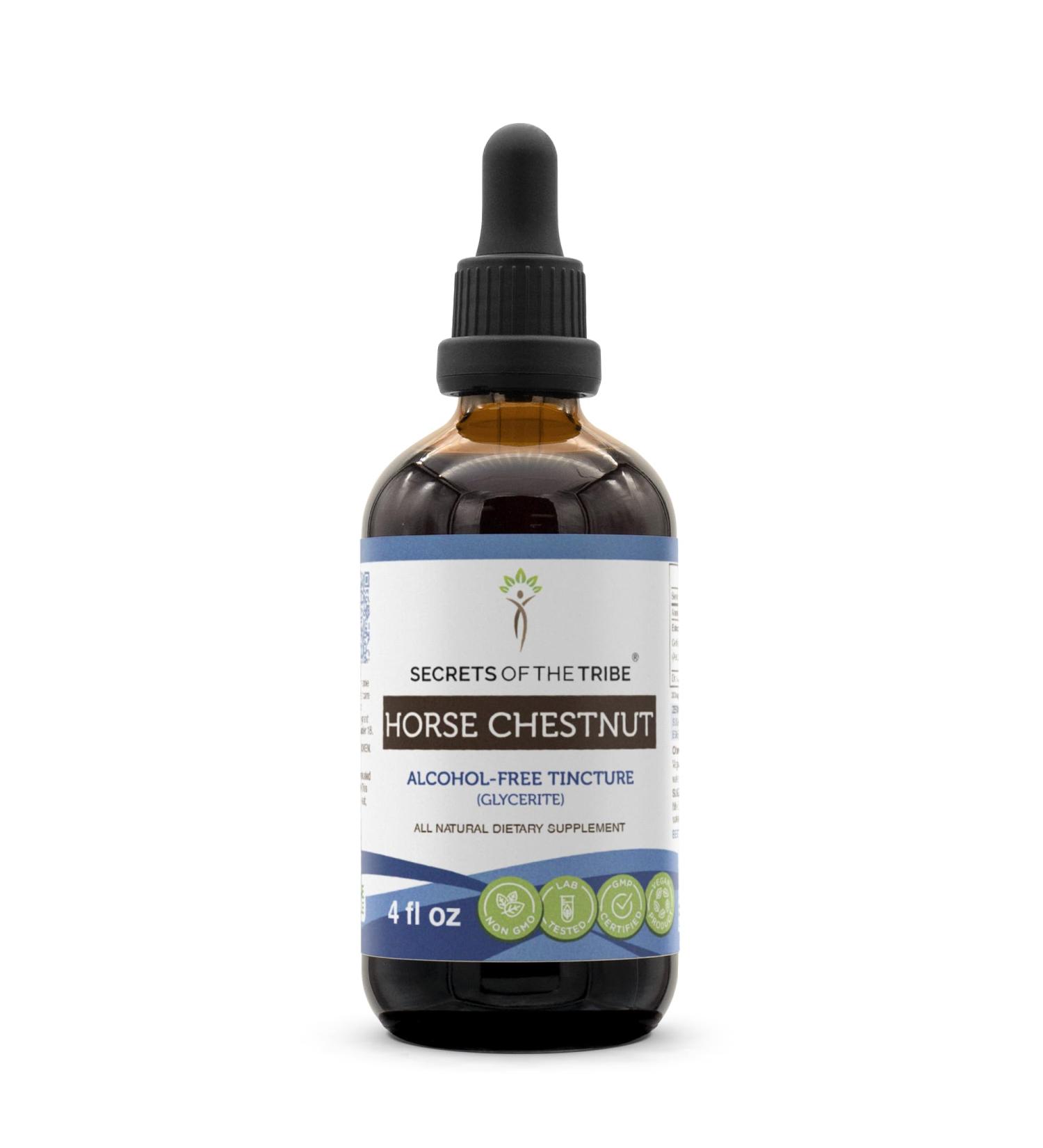 Horse Chestnut Tincture - Alcohol-Free Liquid Extract (4 FL OZ) | Aesculus Hippocastanum Dried Nut | Secrets of the Tribe - Buy Online on GoSupps.com