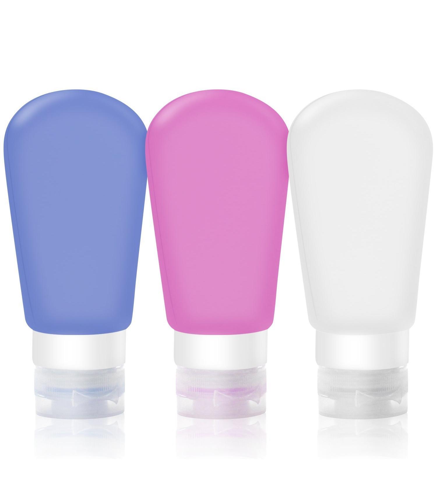 Silicone Travel Bottle Set - Leak-Proof Caps | 3-Piece Set in Blue White & Pink | Airplane Portable Travel Toilets - Buy Online on GoSupps.com