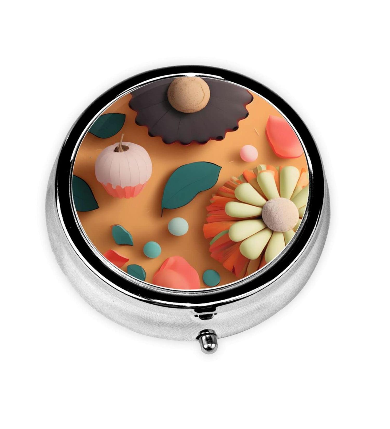 Colorful Sunflower Round Pill Box 3 Compartment Travel Organizer for Pills | Portable International Shipping - Buy Online on GoSupps.com