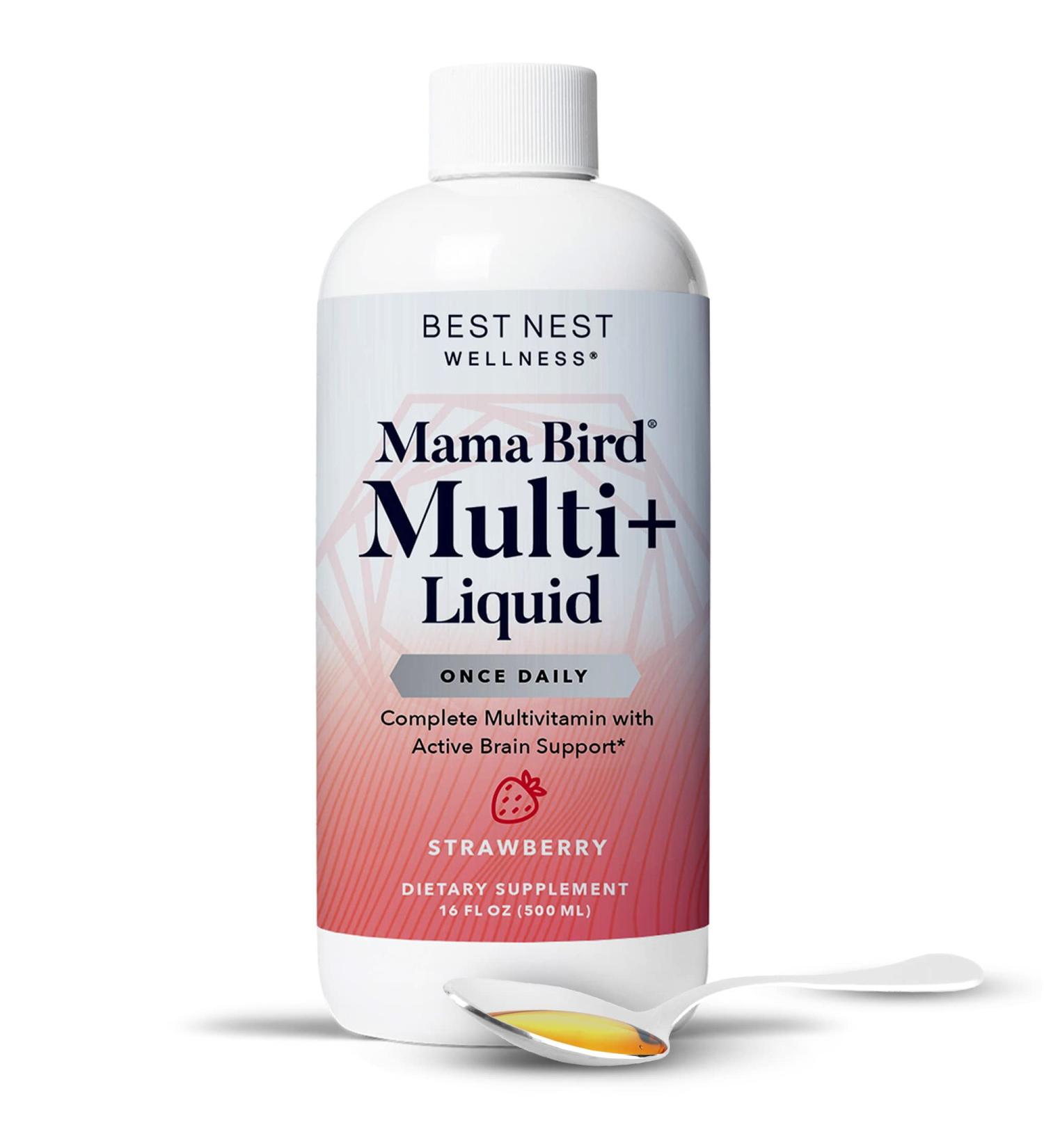 Mama Bird Liquid Postnatal Vitamin | Organic Blend with Methylated Prenatal Vitamins, Vegan, Methylfolate, Healthy Pregnancy Secrets | Strawberry 16 oz - Buy Online on GoSupps.com