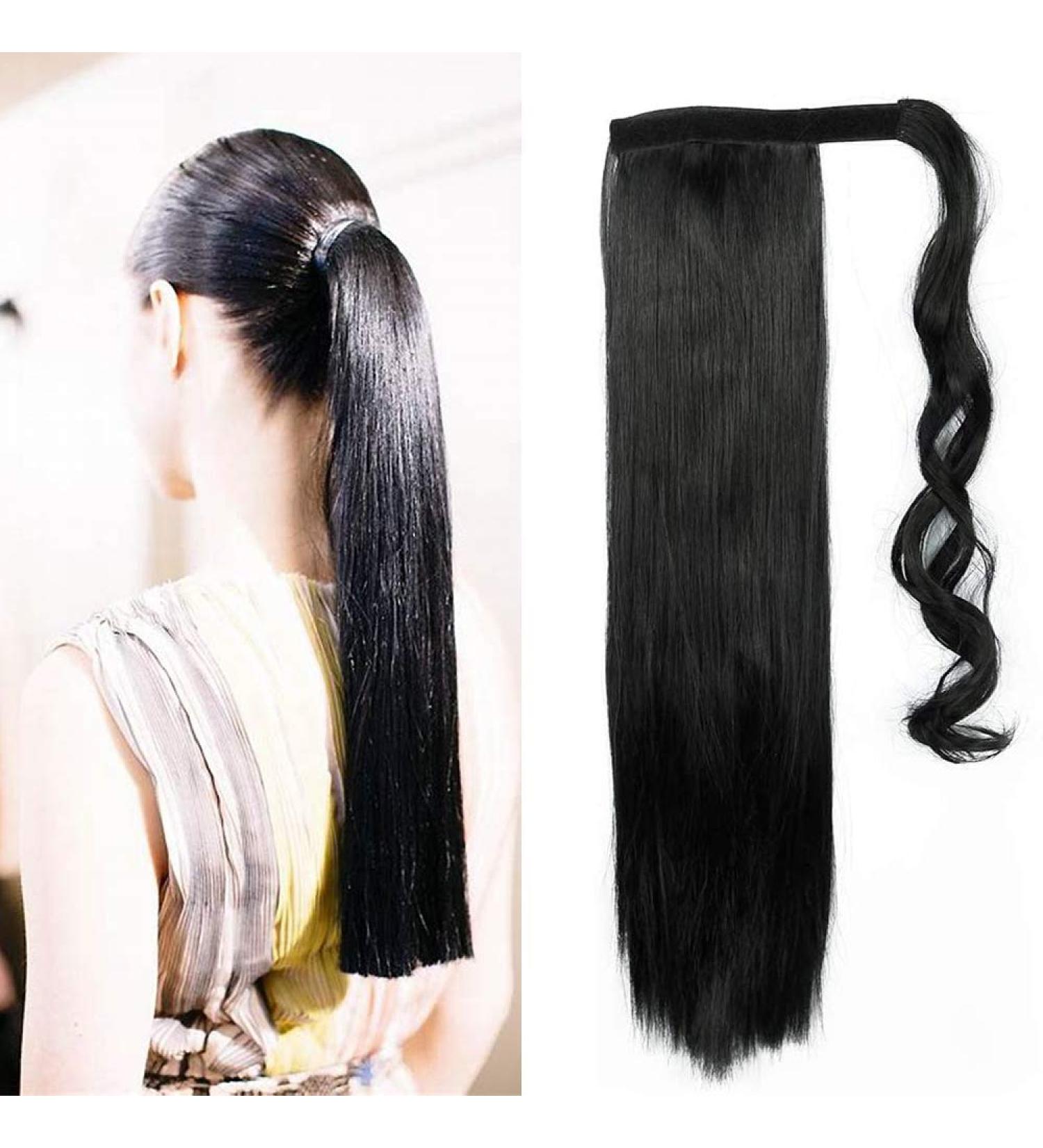 Ponytail Hair Extension 26 Long Straight Synthetic Hairpiece Clip-in Pony Tail Jet Black - Buy Online on GoSupps.com