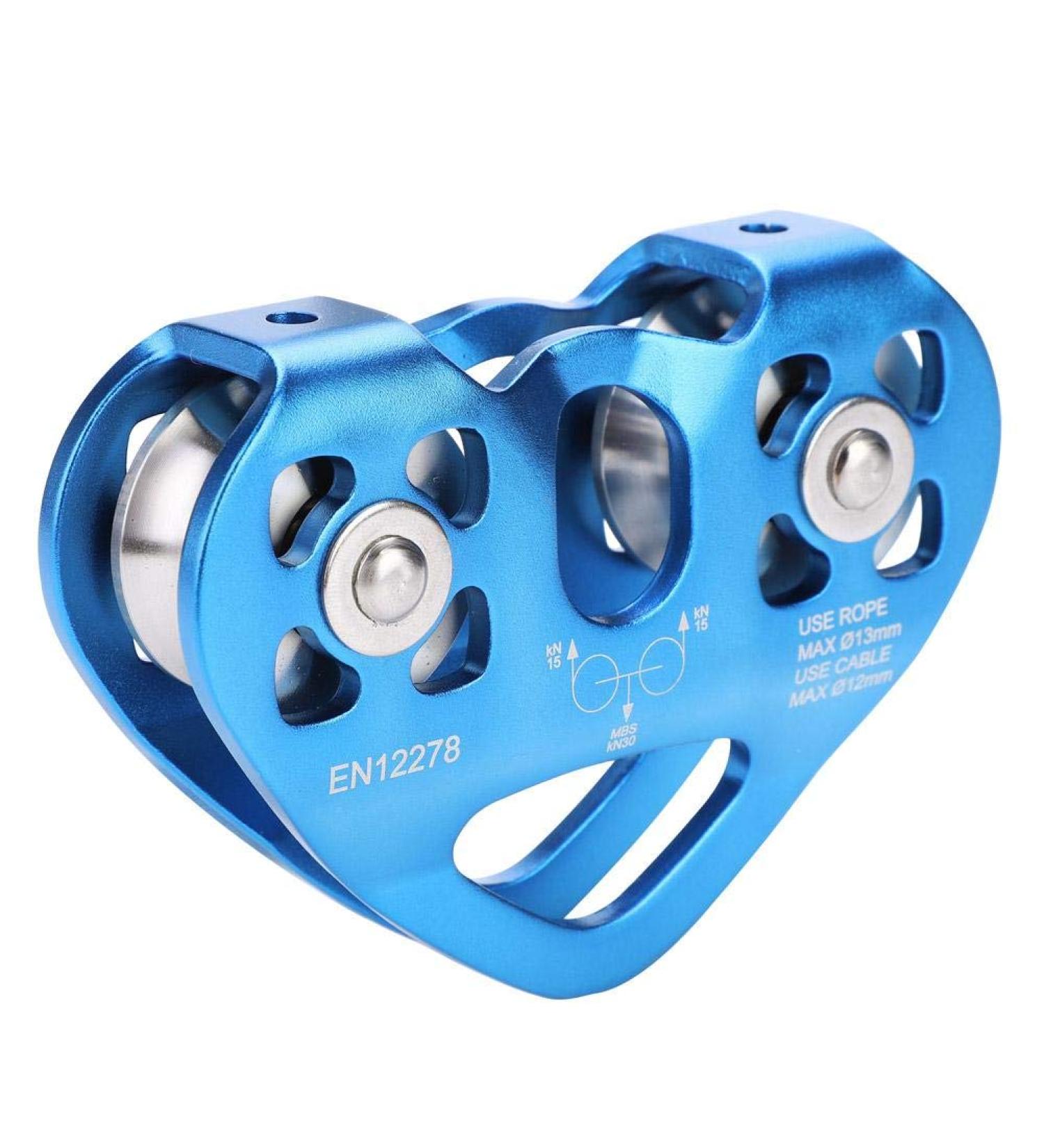 Alomejor Climbing Pulley 30KN | Outdoor Double Axle Heart-shaped Tandem Pulley Cart (Blue) - Ideal for Rock Climbing & Rope Work - Buy Online on GoSupps.com