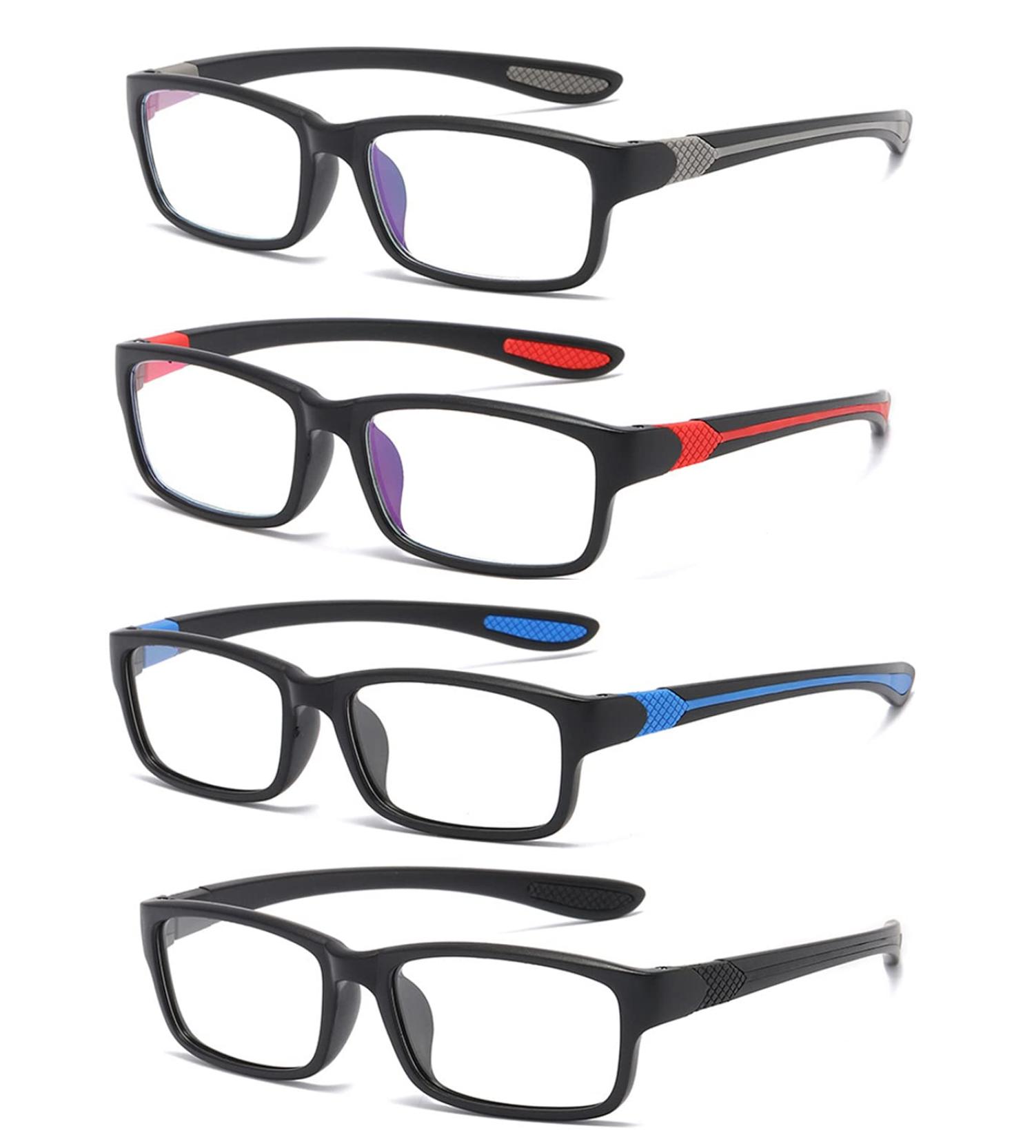 Eyglajdd TR90 Reading Glasses for Women & Men - Rectangle Two-Tone Spring Hinge - 4-Pack Blue Light Blocking - Stylish Black & Blue Red & Black Gray & Red - 2.0x Magnification - Buy Online on GoSupps.com