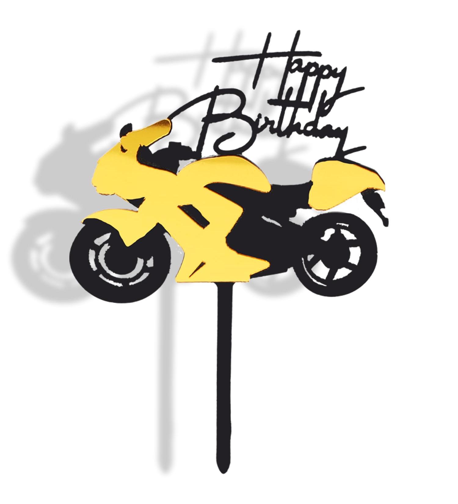 Vanyibro Acrylic Motorbike Birthday Cake Topper Black and Gold Cake Decorations - Buy Online on GoSupps.com