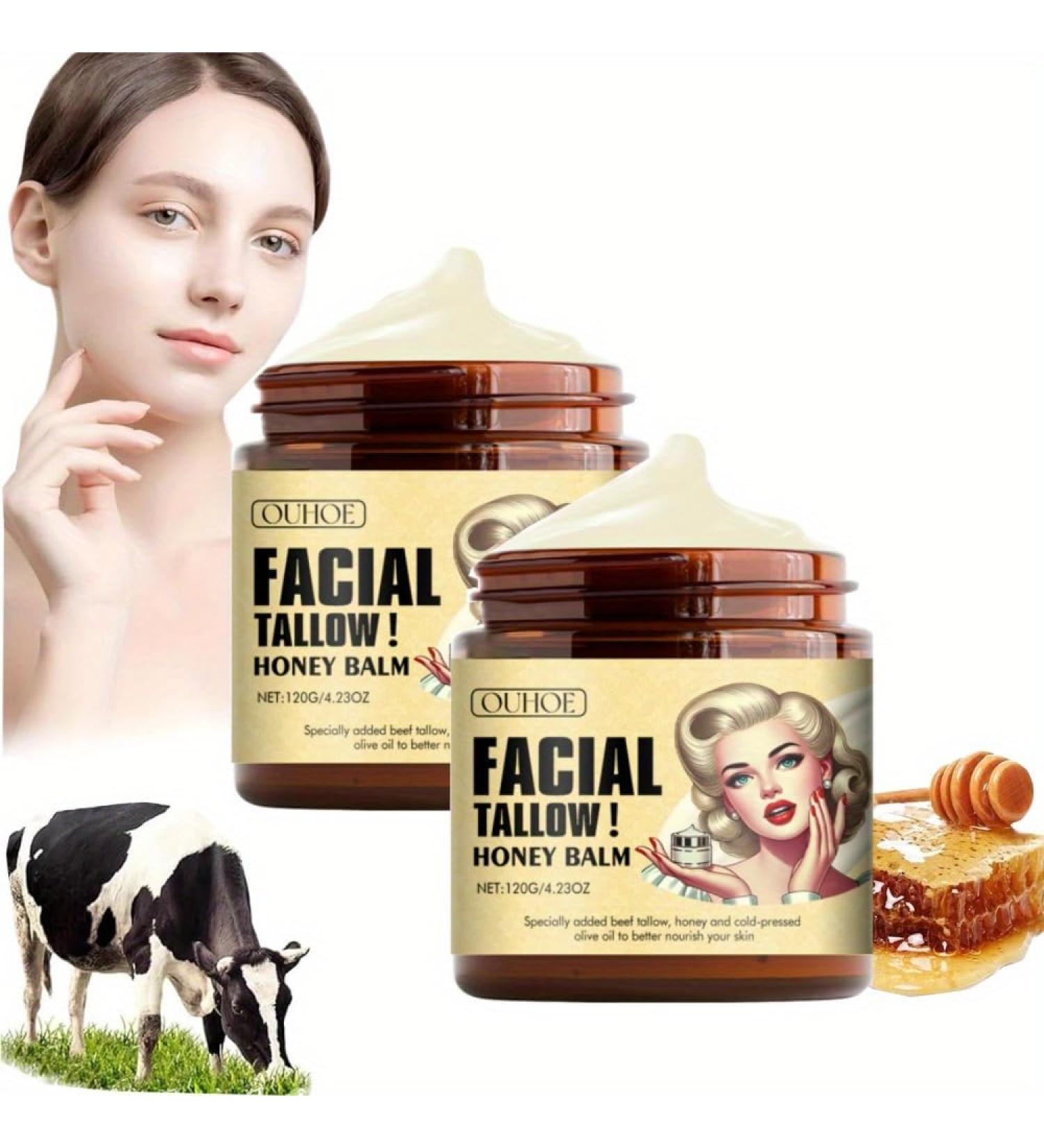 Whipped Beef Tallow & Honey Balm - Grass Fed Face Cream & All Purpose Moisturizer (2pcs) | Natural Hydration & Nourishment - Buy Online on GoSupps.com